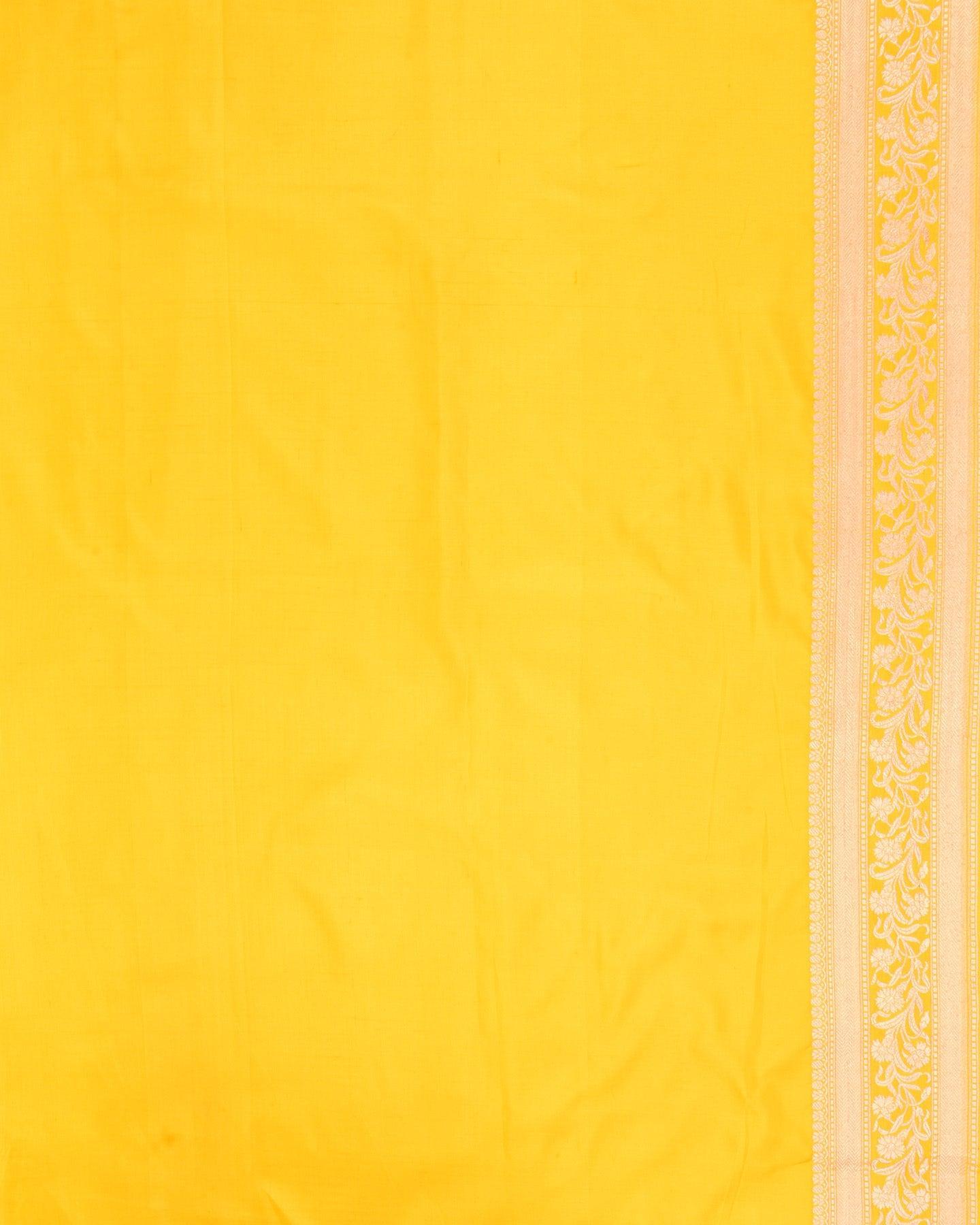 Marigold Yellow Banarasi Gold Zari Floral Jaal Cutwork Brocade Handwoven Katan Silk Saree - By HolyWeaves, Benares