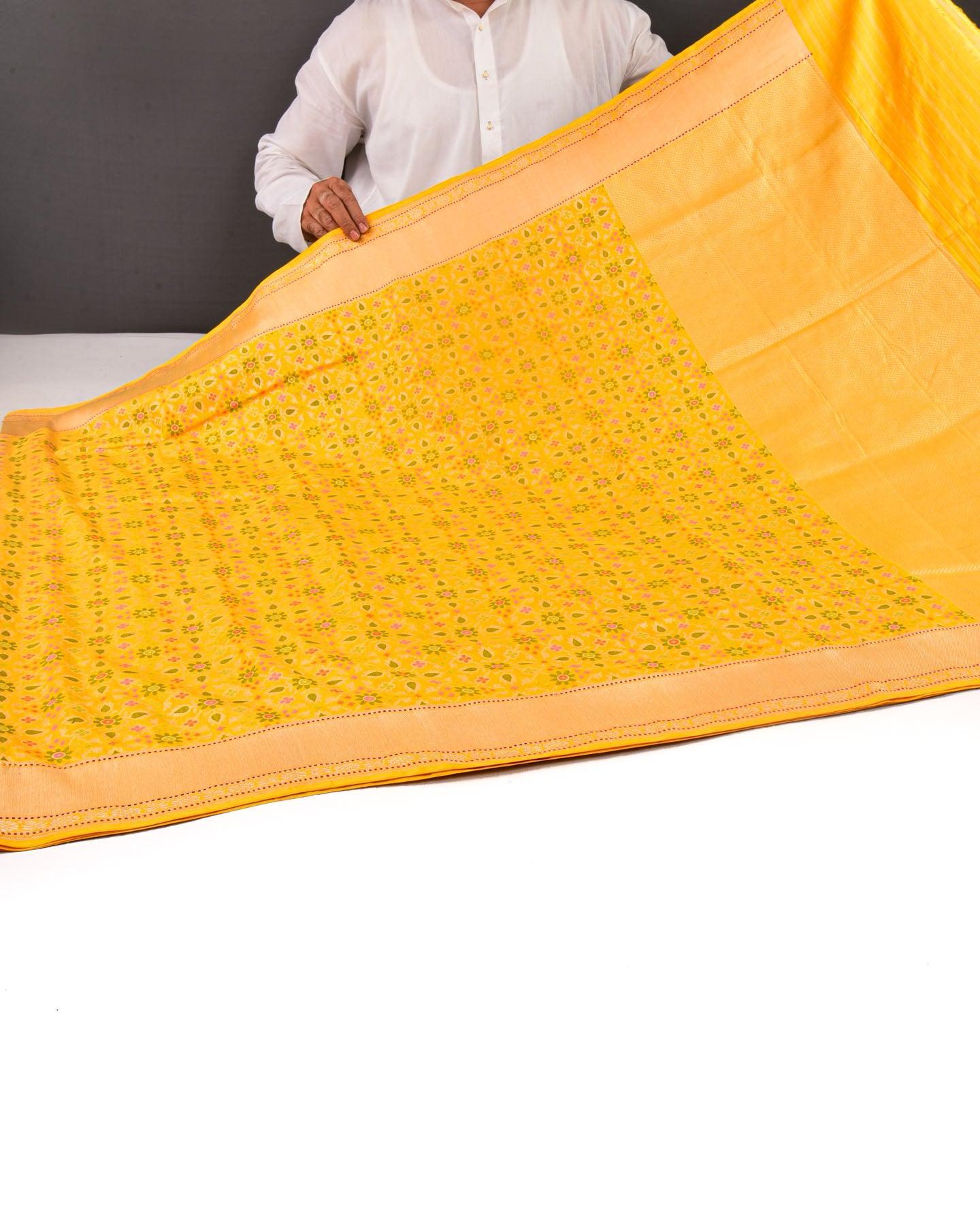 Marigold Yellow Banarasi Patola Tehra Meena Cutwork Brocade Handwoven Katan Silk Saree - By HolyWeaves, Benares