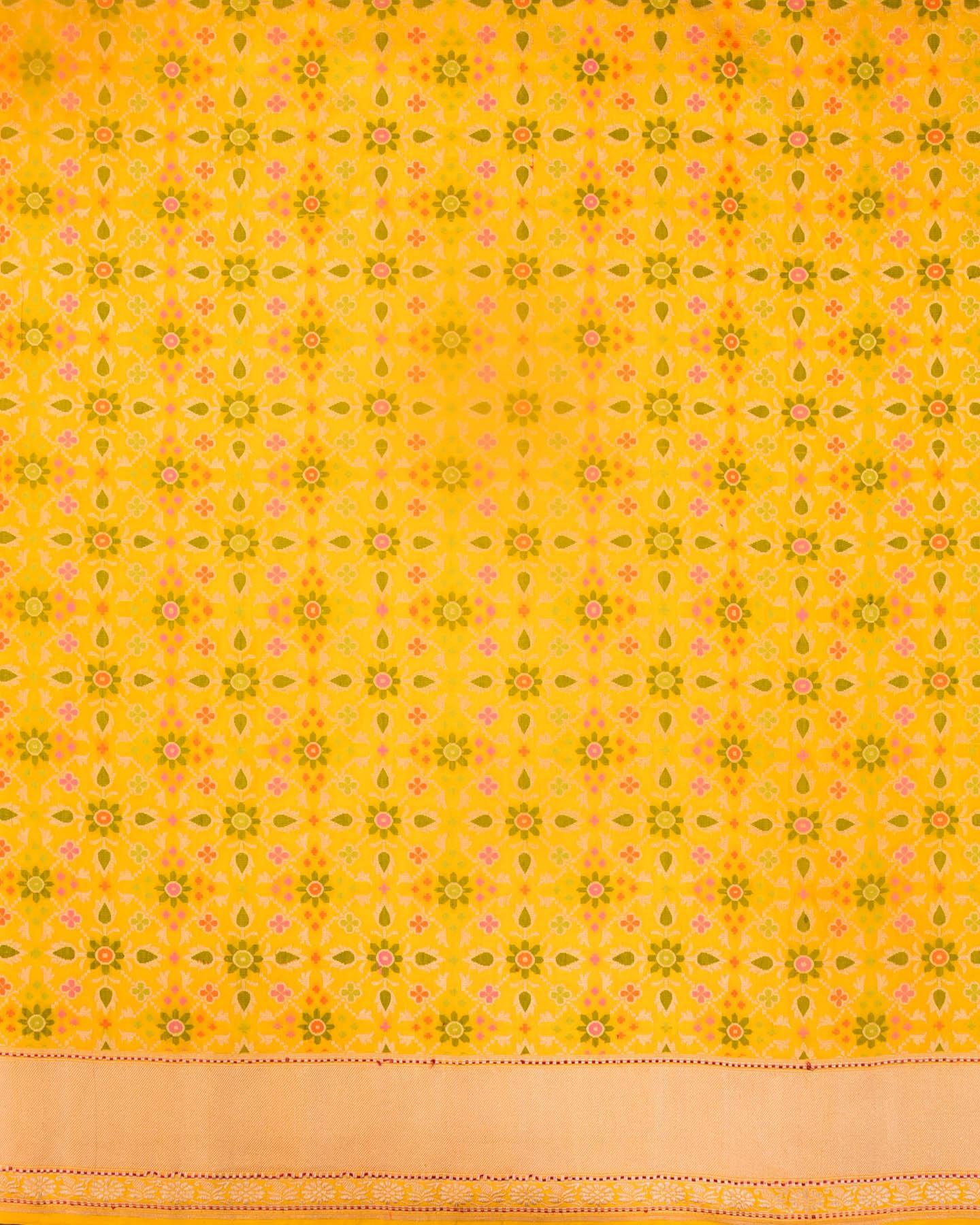Marigold Yellow Banarasi Patola Tehra Meena Cutwork Brocade Handwoven Katan Silk Saree - By HolyWeaves, Benares