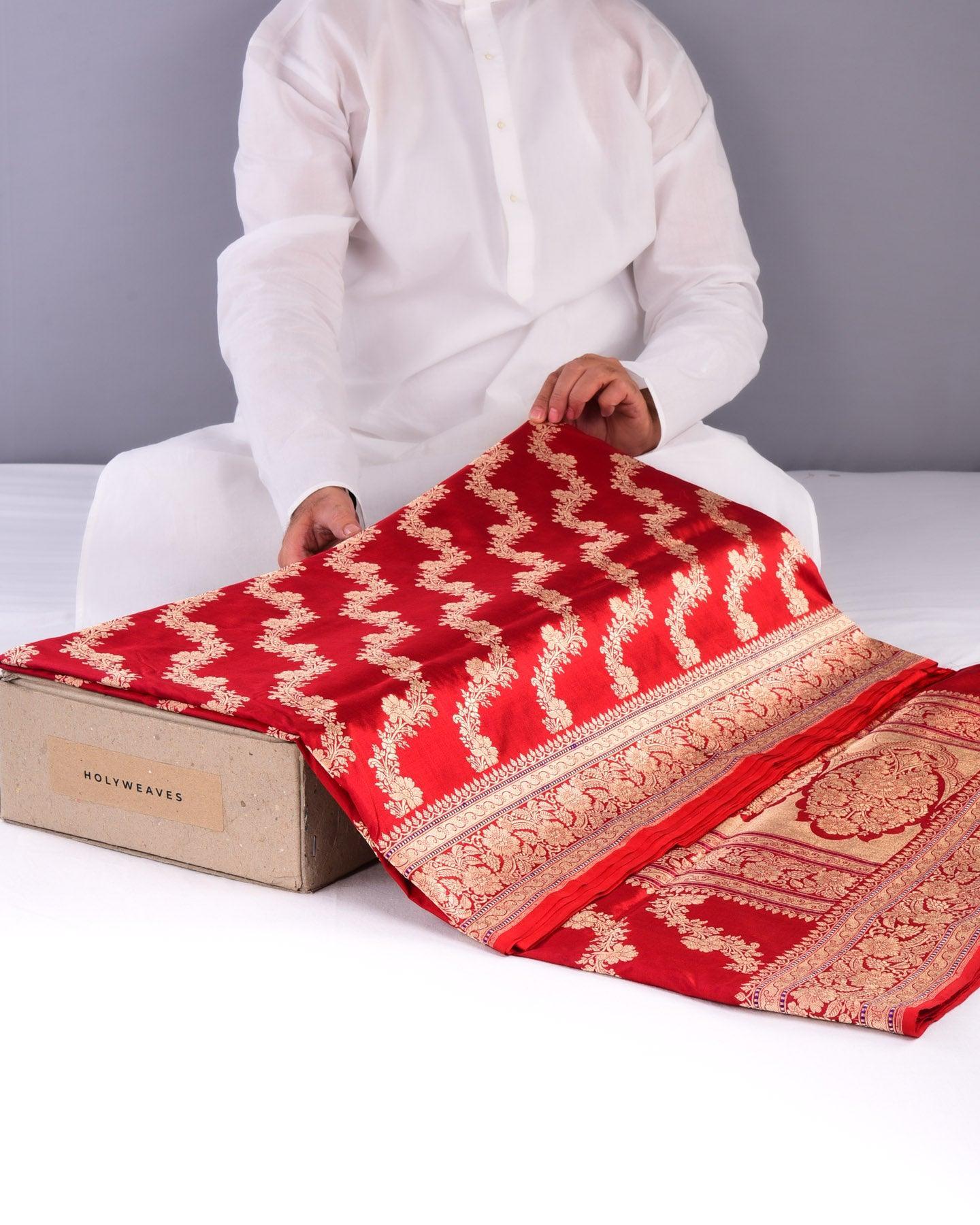 Maroon Banarasi Aada Jaal Kadhuan Brocade Handwoven Katan Silk Saree - By HolyWeaves, Benares