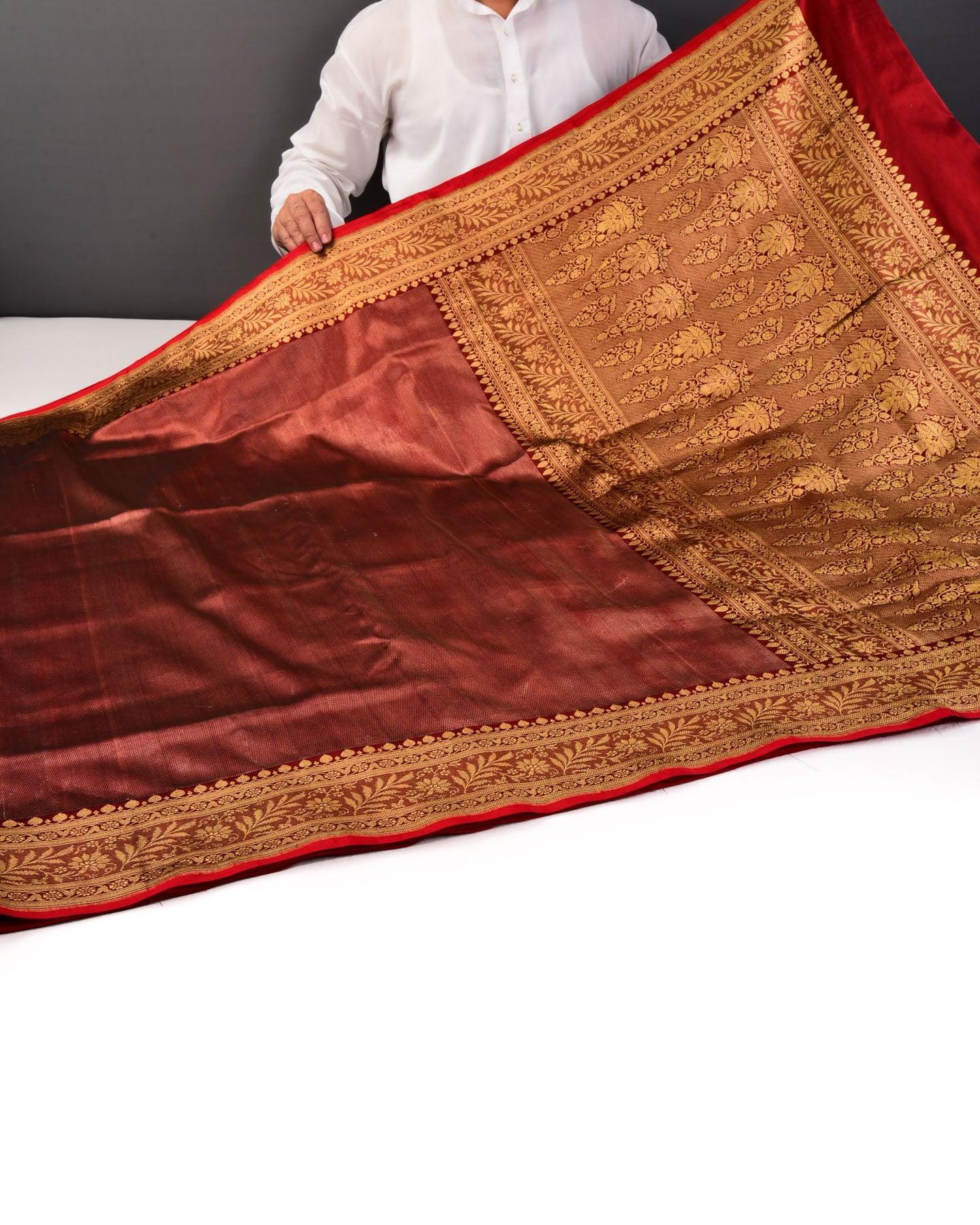 Maroon Banarasi Alfi Sona Rupa Buta Kadhuan Brocade Handwoven Katan Tissue Saree - By HolyWeaves, Benares