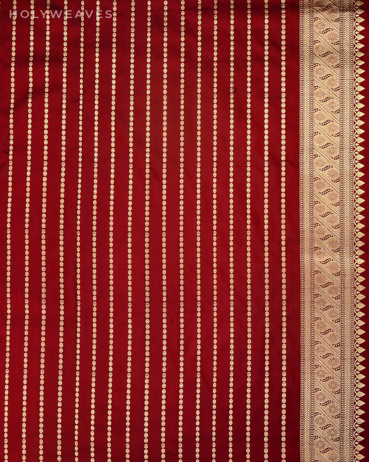 Maroon Banarasi Alfi Sona Rupa Gulab Kadhuan Brocade Handwoven Katan Silk Saree - By HolyWeaves, Benares