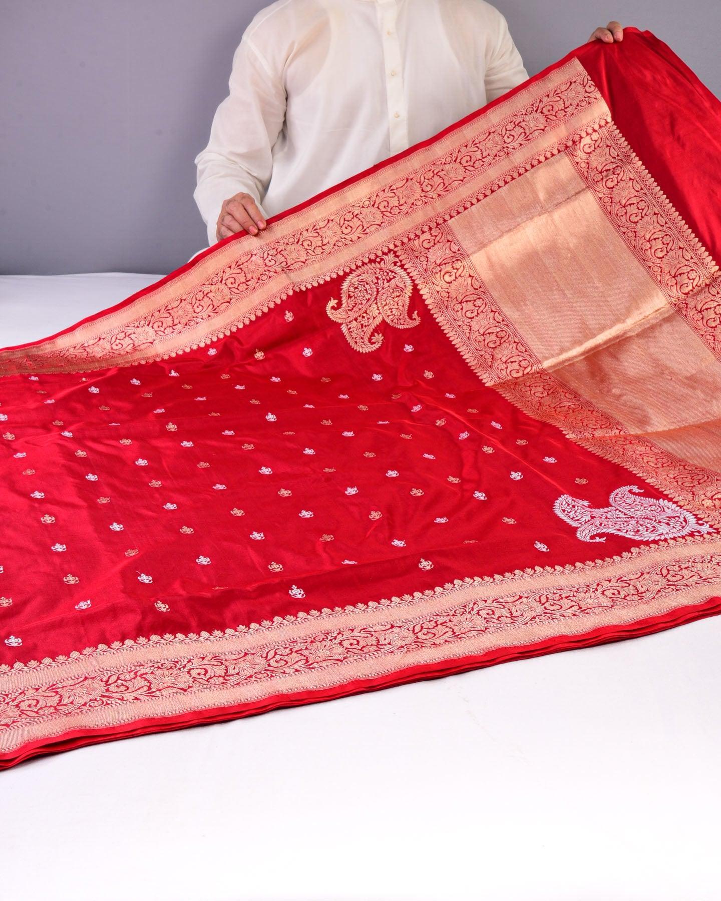 Maroon Banarasi Alfi Sona Rupa Kadhuan Brocade Handwoven Katan Silk Saree - By HolyWeaves, Benares