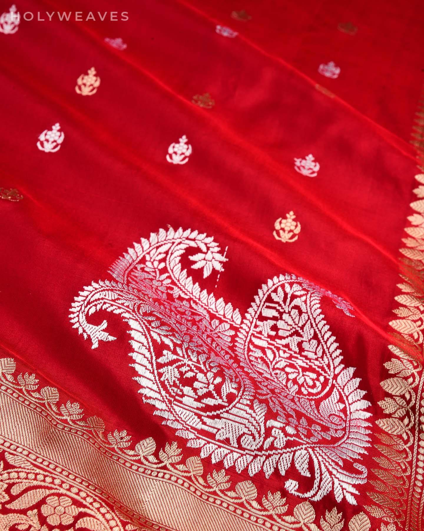 Maroon Banarasi Alfi Sona Rupa Kadhuan Brocade Handwoven Katan Silk Saree - By HolyWeaves, Benares