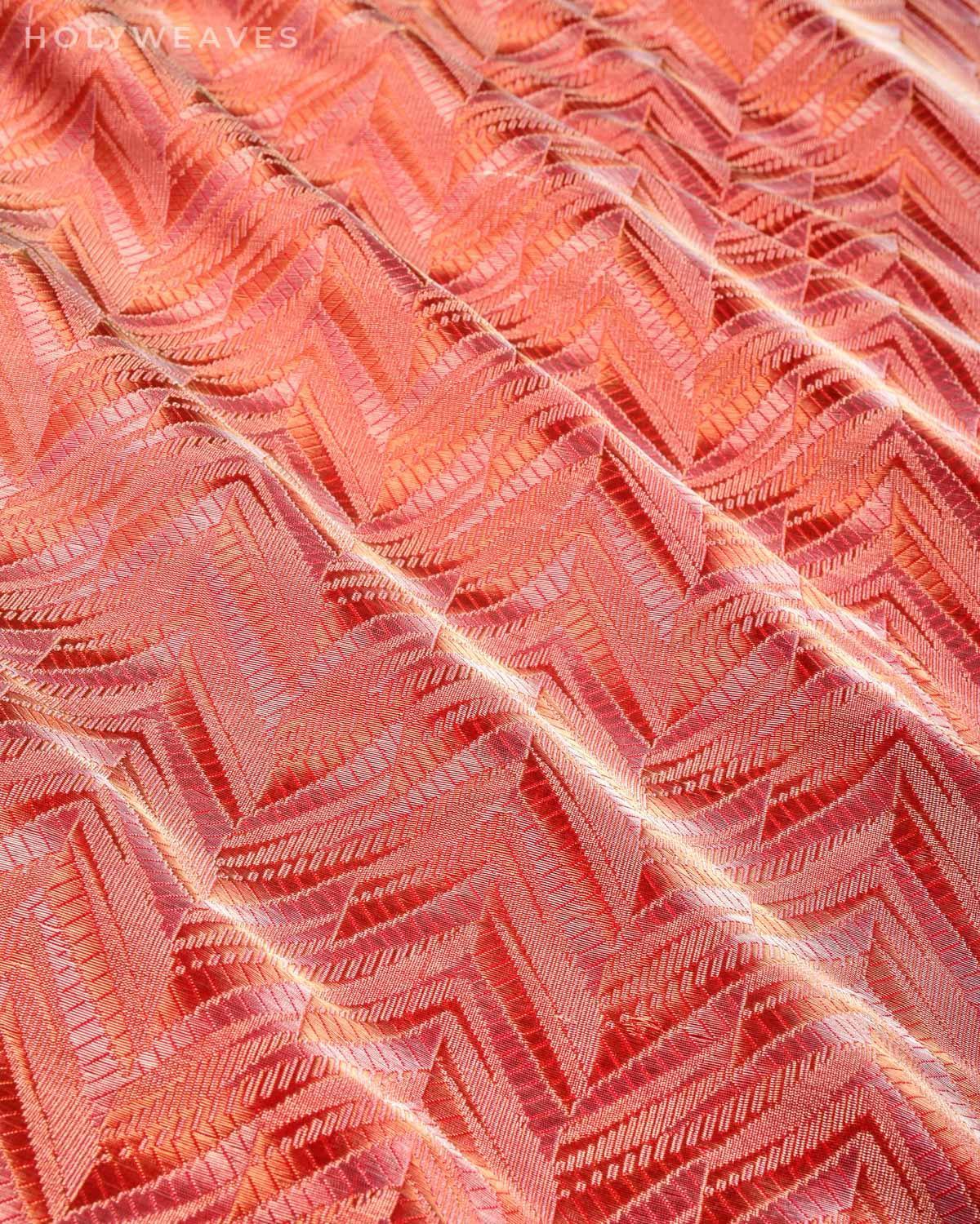 Maroon Banarasi Arrowhead Chevron Alfi Sona Rupa Brocade Handwoven Katan Silk Fabric - By HolyWeaves, Benares