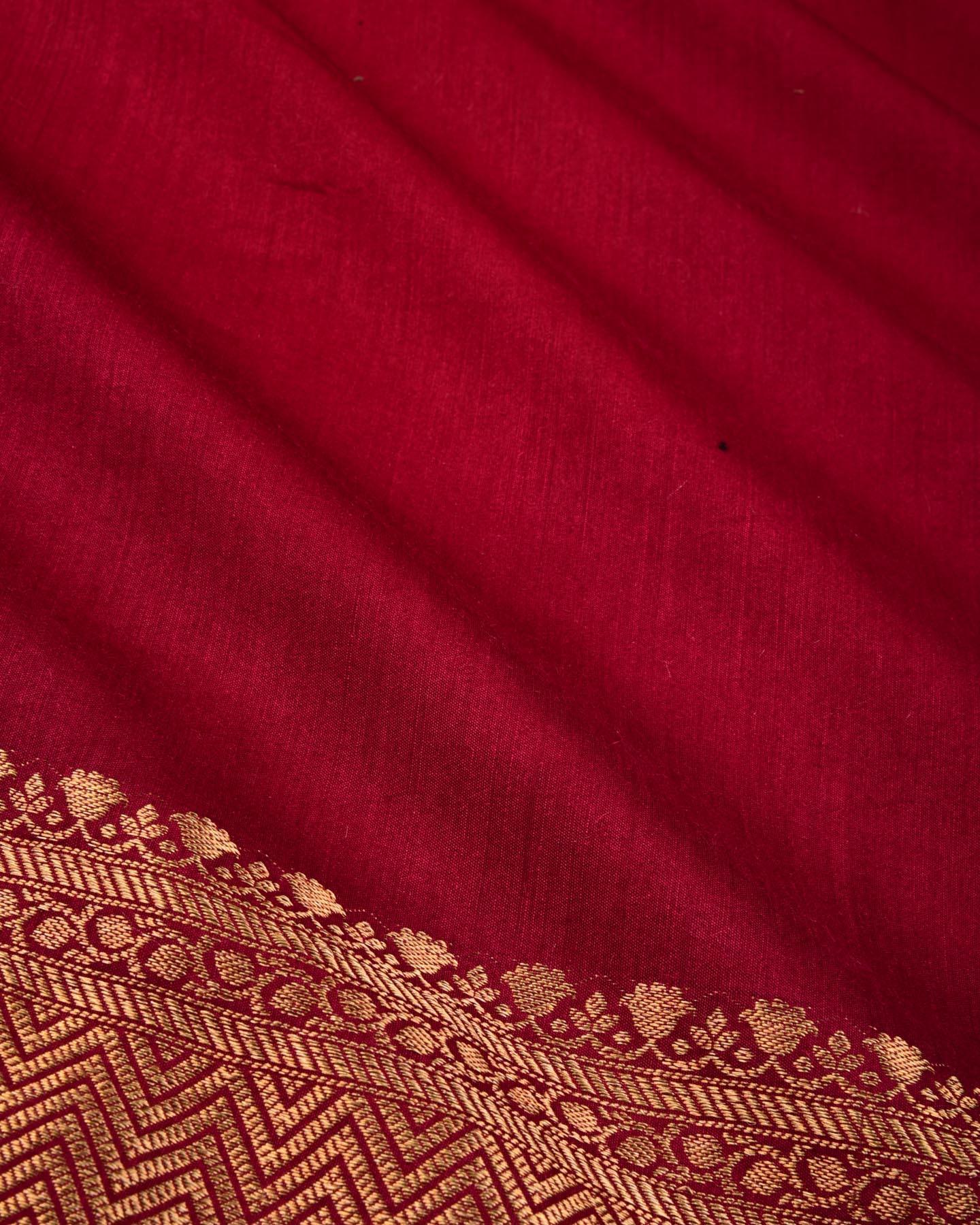 Maroon Banarasi Brocade Woven Muga Silk Saree - By HolyWeaves, Benares