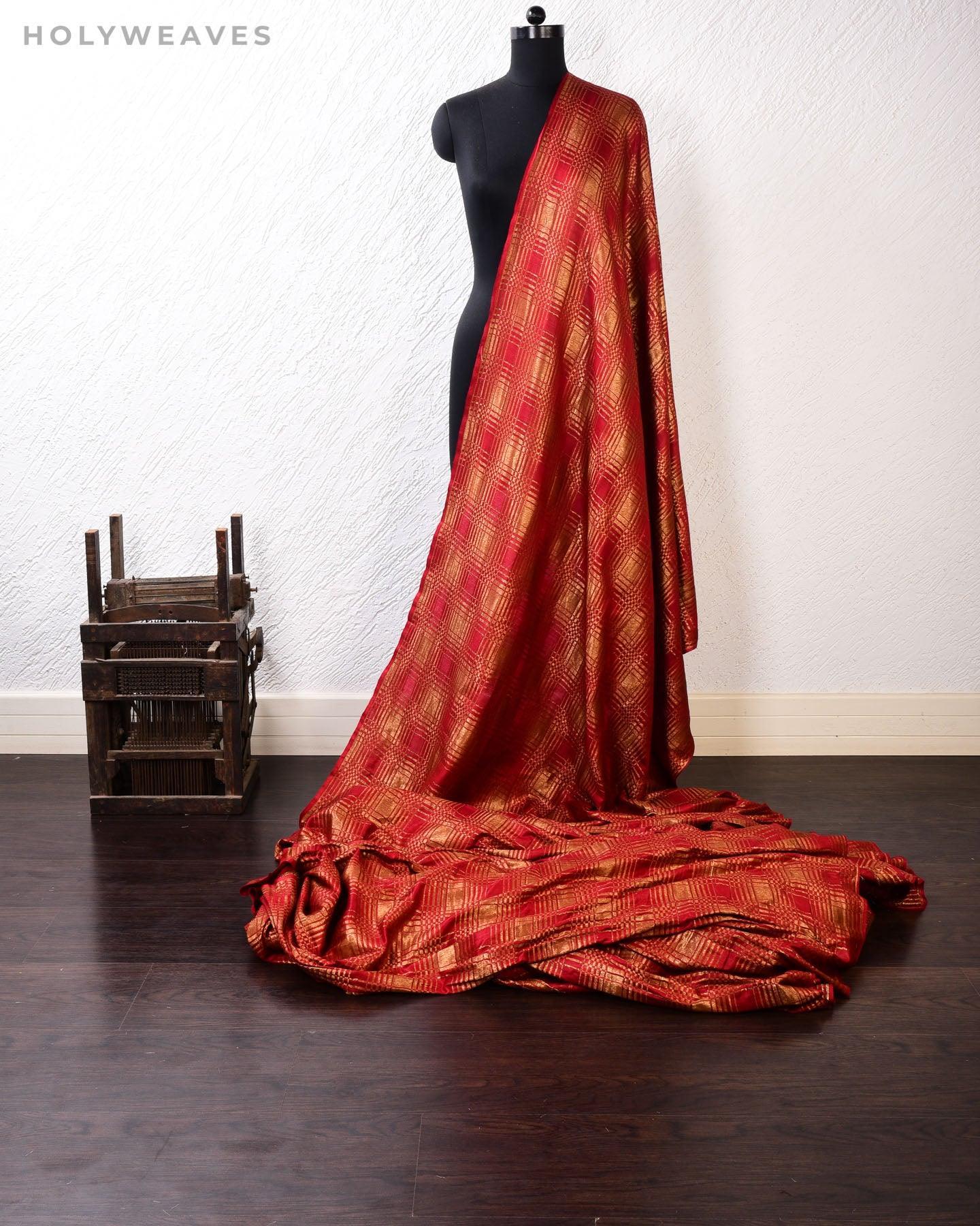 Maroon Banarasi Cutwork Brocade Handwoven Muga Silk Fabric with Antique Zari - By HolyWeaves, Benares