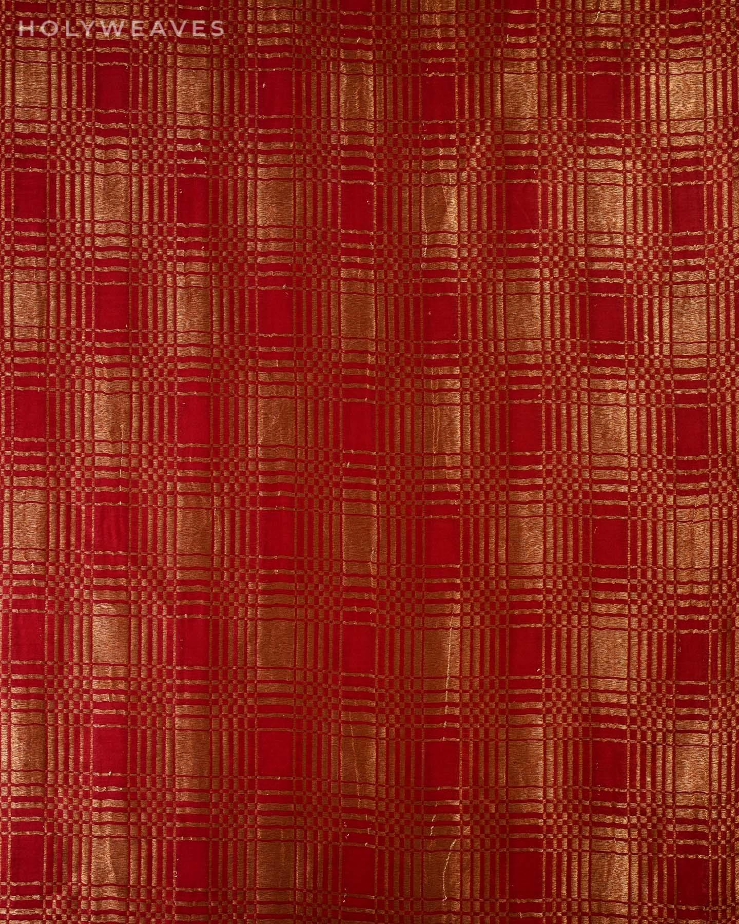 Maroon Banarasi Cutwork Brocade Handwoven Muga Silk Fabric with Antique Zari - By HolyWeaves, Benares
