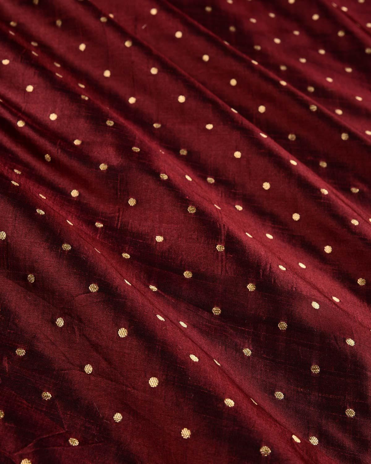 Maroon Banarasi Gold Zari Polka Buti Cutwork Brocade Handwoven Katan Silk Fabric - By HolyWeaves, Benares