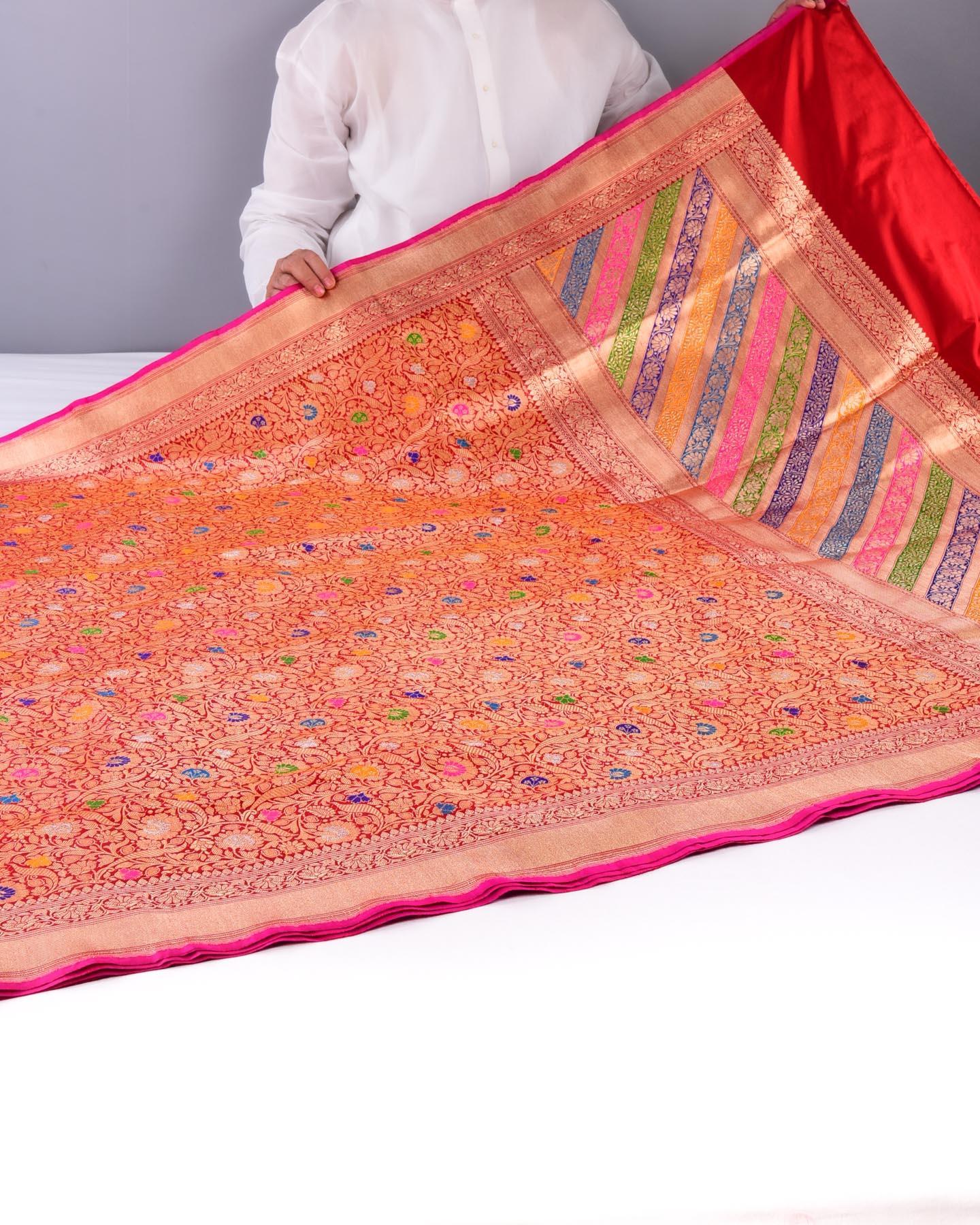 Maroon Banarasi Meena Jaal Kadhuan Brocade Handwoven Katan Silk Saree - By HolyWeaves, Benares