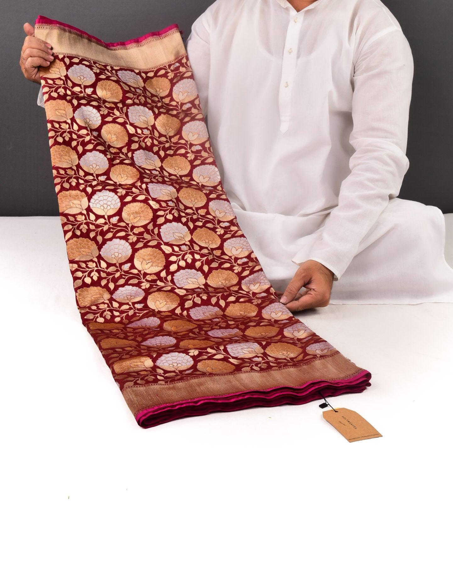 Maroon Banarasi Sona-Rupa Jaal Cutwork Brocade Handwoven Katan Silk Saree - By HolyWeaves, Benares