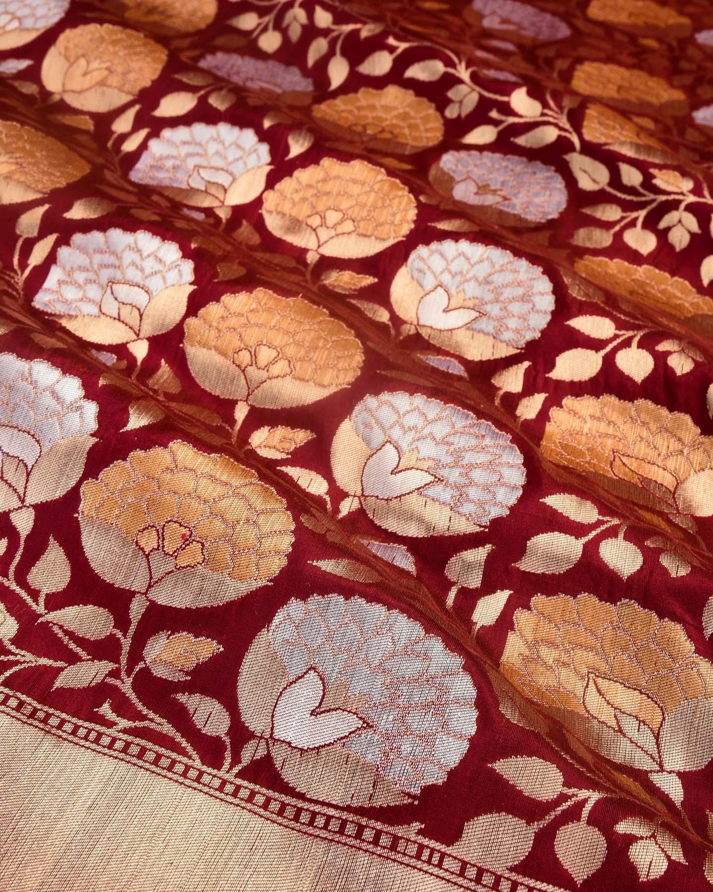 Maroon Banarasi Sona-Rupa Jaal Cutwork Brocade Handwoven Katan Silk Saree - By HolyWeaves, Benares