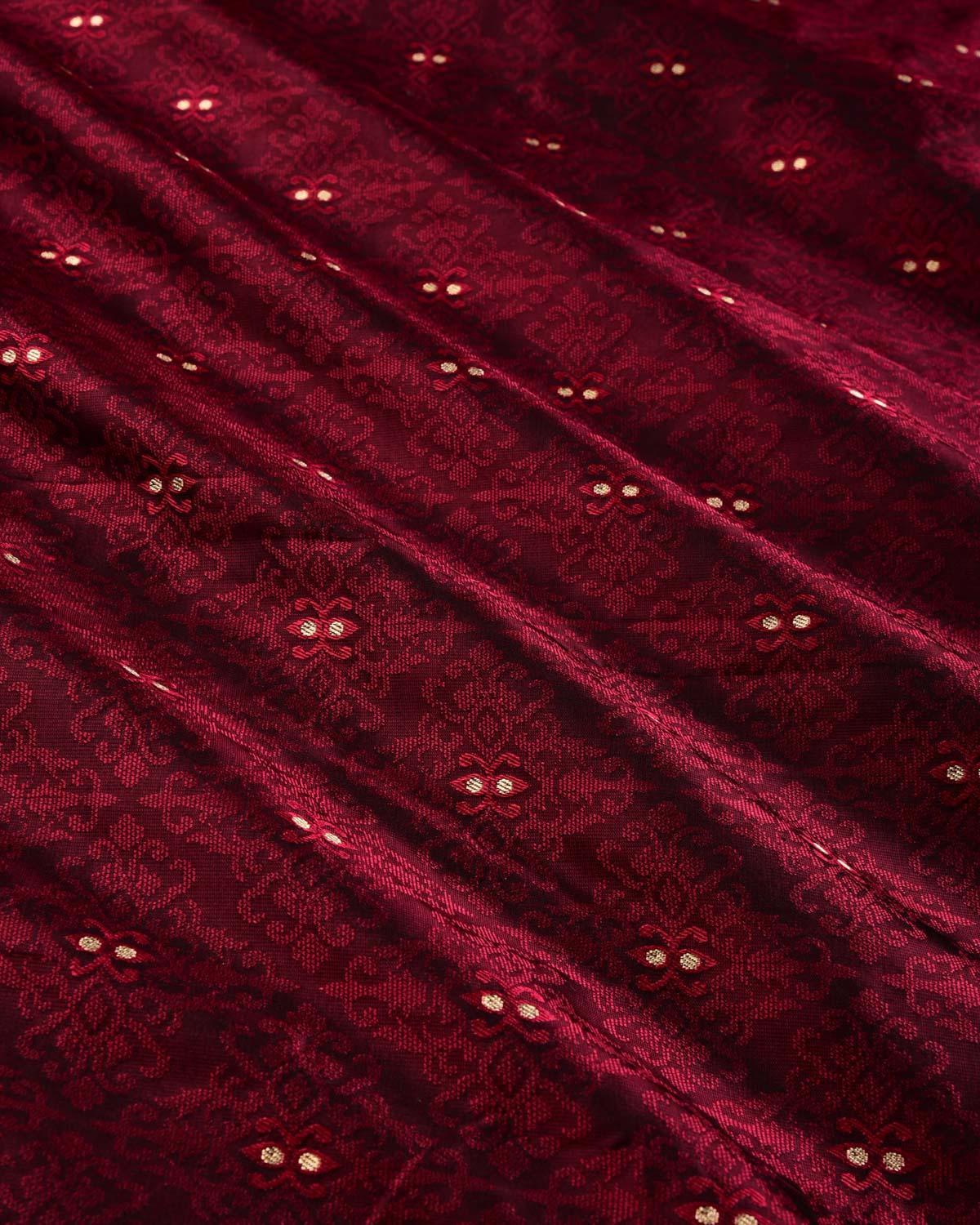 Maroon Banarasi Tanchoi Brocade Handwoven Katan Silk Fabric - By HolyWeaves, Benares