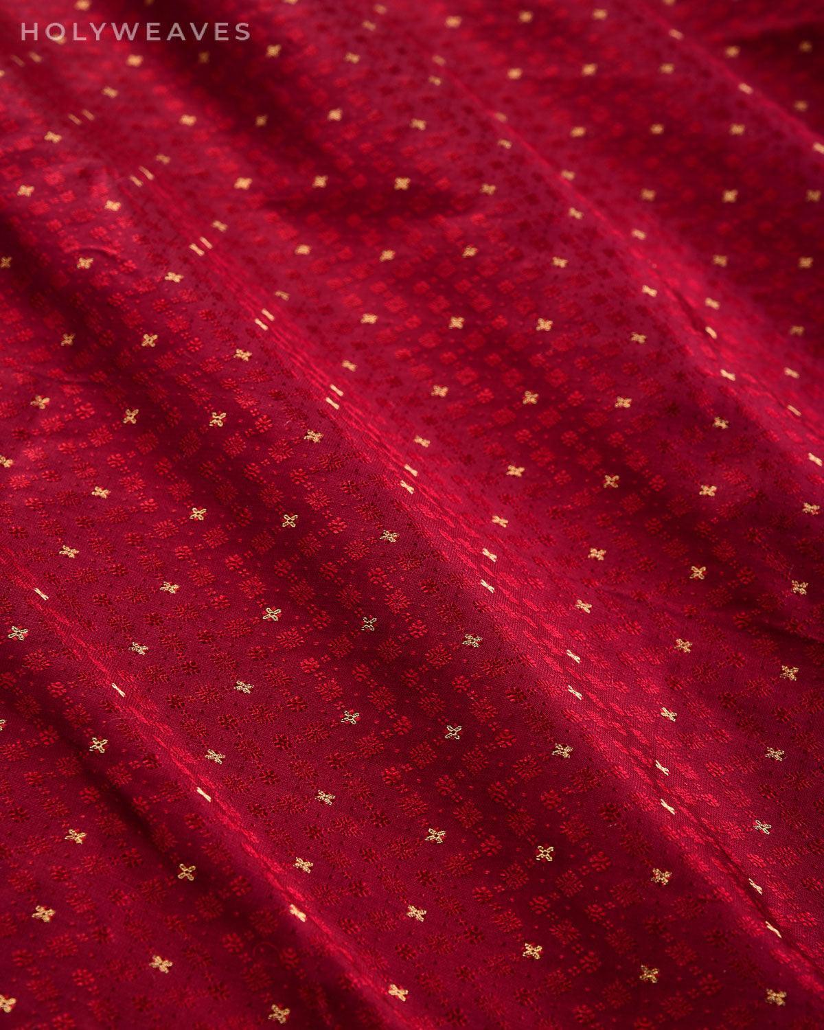 Maroon Banarasi Tanchoi Brocade Handwoven Katan Silk Fabric with Zari Buti - By HolyWeaves, Benares