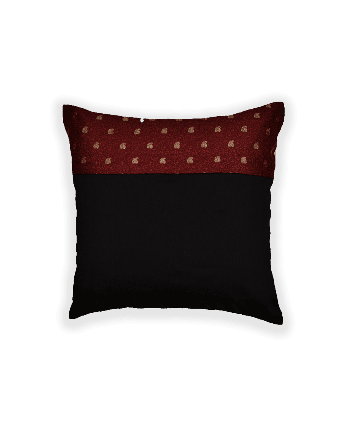 Maroon Banarasi Tanchoi Brocade Poly Cotton Cushion Cover 16" - By HolyWeaves, Benares