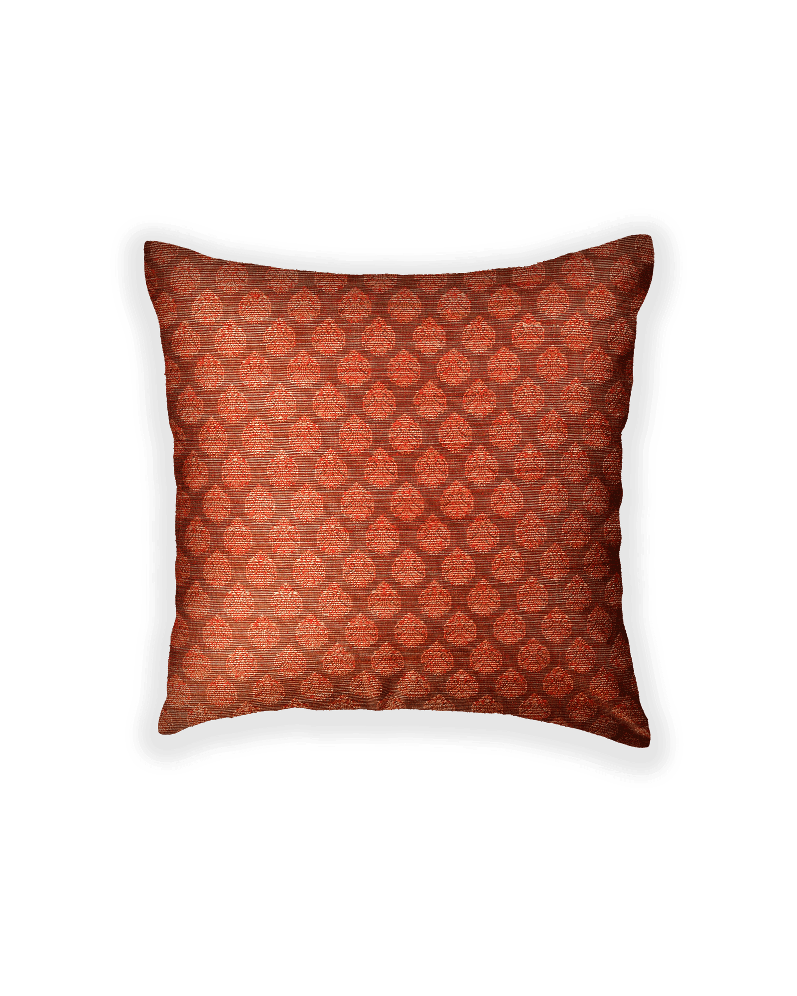 Maroon Banarasi Tanchoi Poly Cotton Cushion Cover 16" - By HolyWeaves, Benares