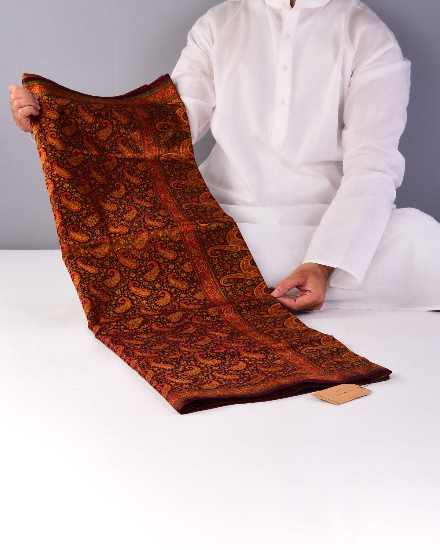 Maroon Banarasi Tehri Jamawar Handwoven Katan Silk Saree - By HolyWeaves, Benares