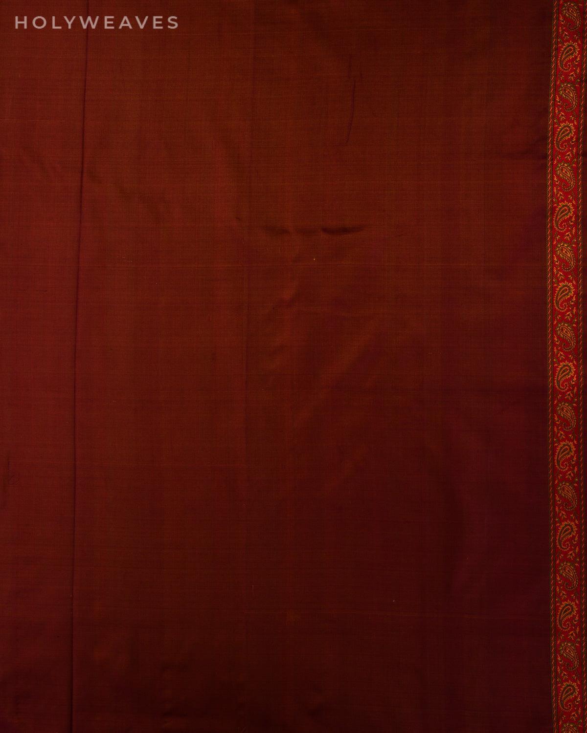 Maroon Banarasi Tehri Jamawar Handwoven Katan Silk Saree - By HolyWeaves, Benares