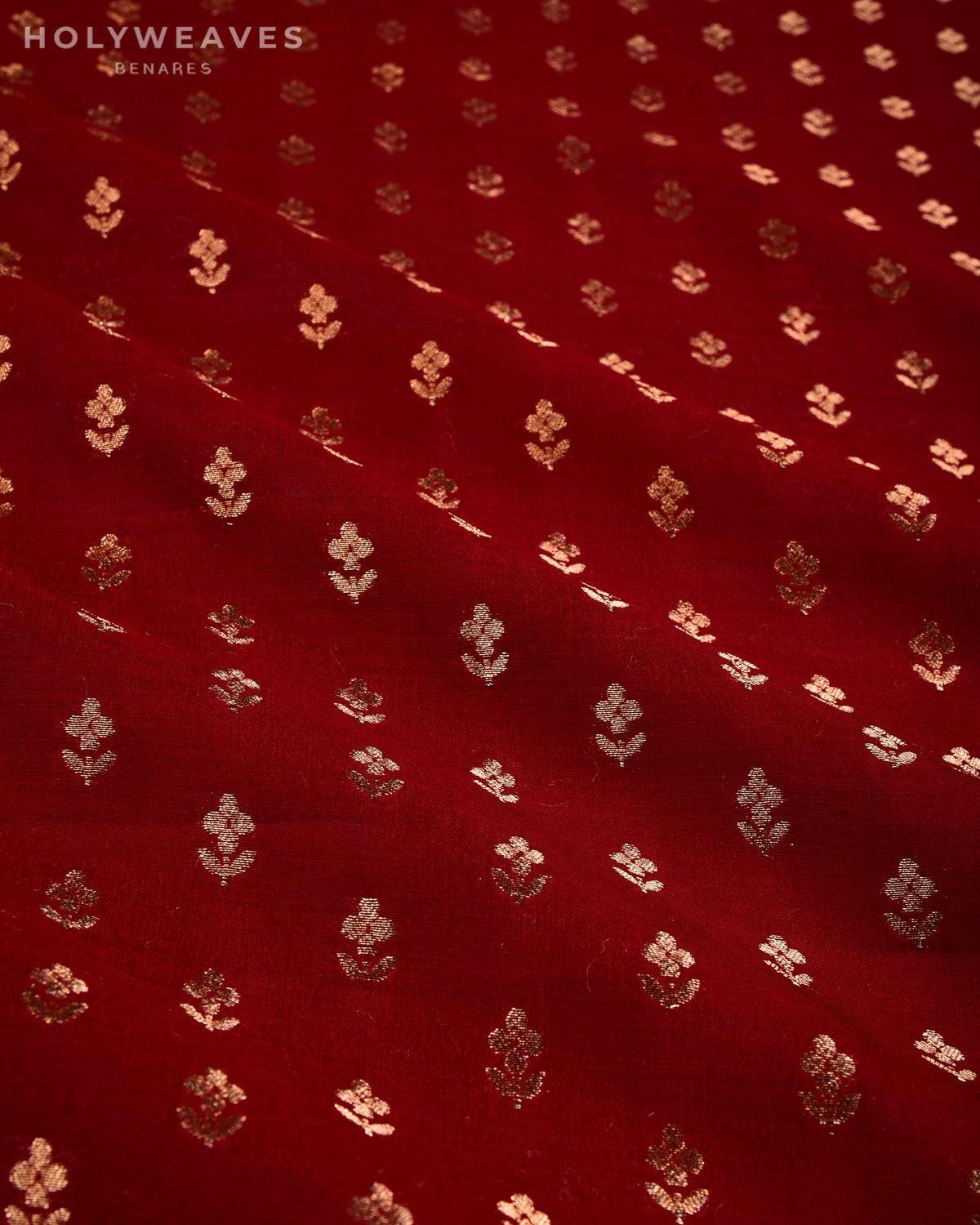 Maroon Banarasi Zari Buti Cutwork Brocade Woven Spun Silk Fabric - By HolyWeaves, Benares