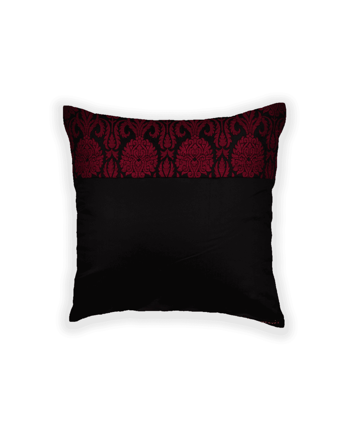 Maroon Brocade Woven Poly Silk Cushion Cover with Satin Back 16" - By HolyWeaves, Benares