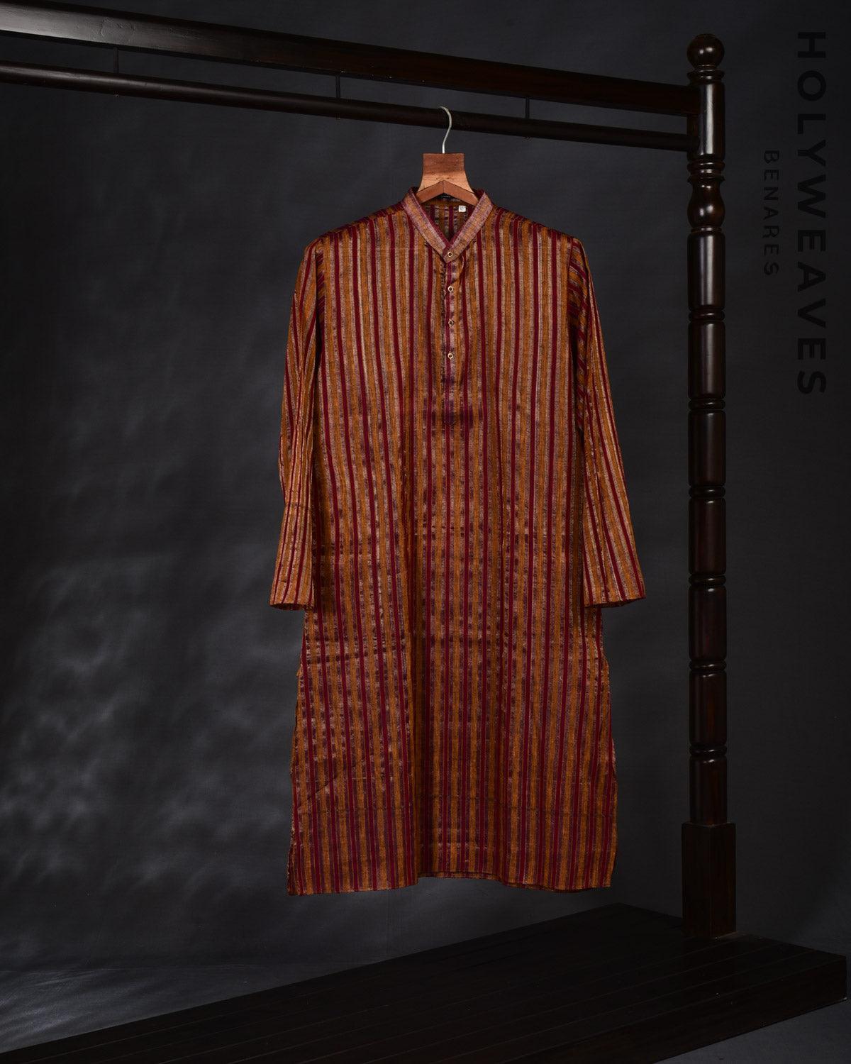 Maroon Cotton Mens Kurta Pyjama - By HolyWeaves, Benares
