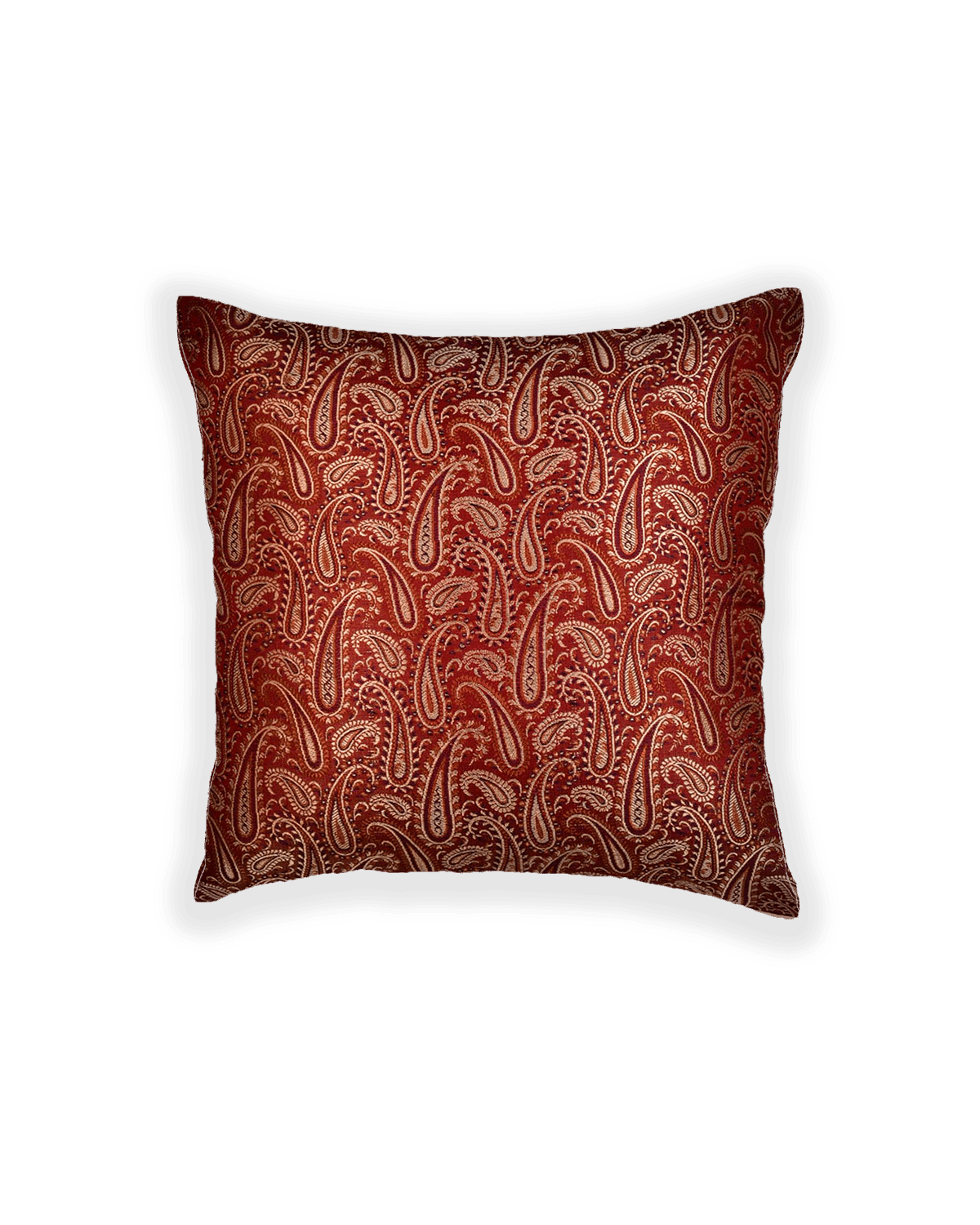 Maroon Jamawar Woven Viscose Silk Cushion Cover with Satin Back 16" - By HolyWeaves, Benares