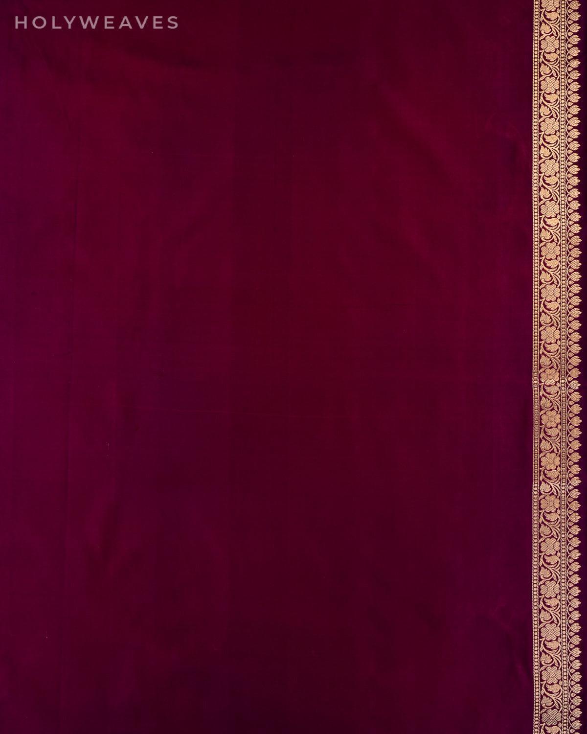 Maroon on Purple Banarasi Zari Buti Tanchoi Brocade Handwoven Katan Silk Saree - By HolyWeaves, Benares