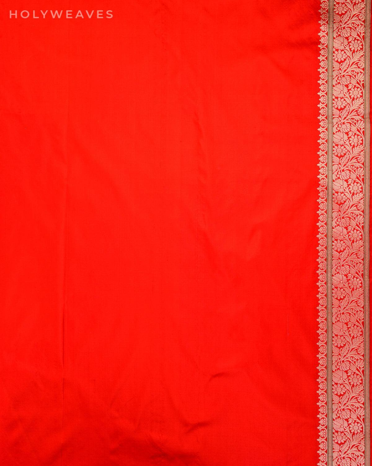 Maroon On Red Banarasi Tanchoi Brocade Handwoven Katan Silk Saree - By HolyWeaves, Benares