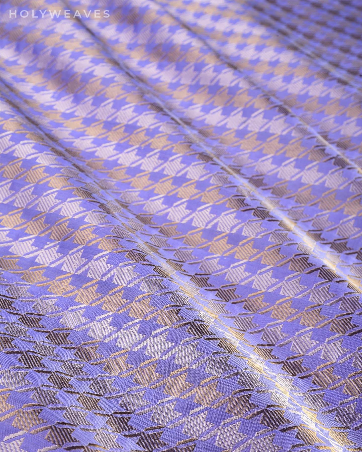Mauve Banarasi Double Zari Sona Rupa Houndstooth Brocade Handwoven Katan Silk Fabric - By HolyWeaves, Benares
