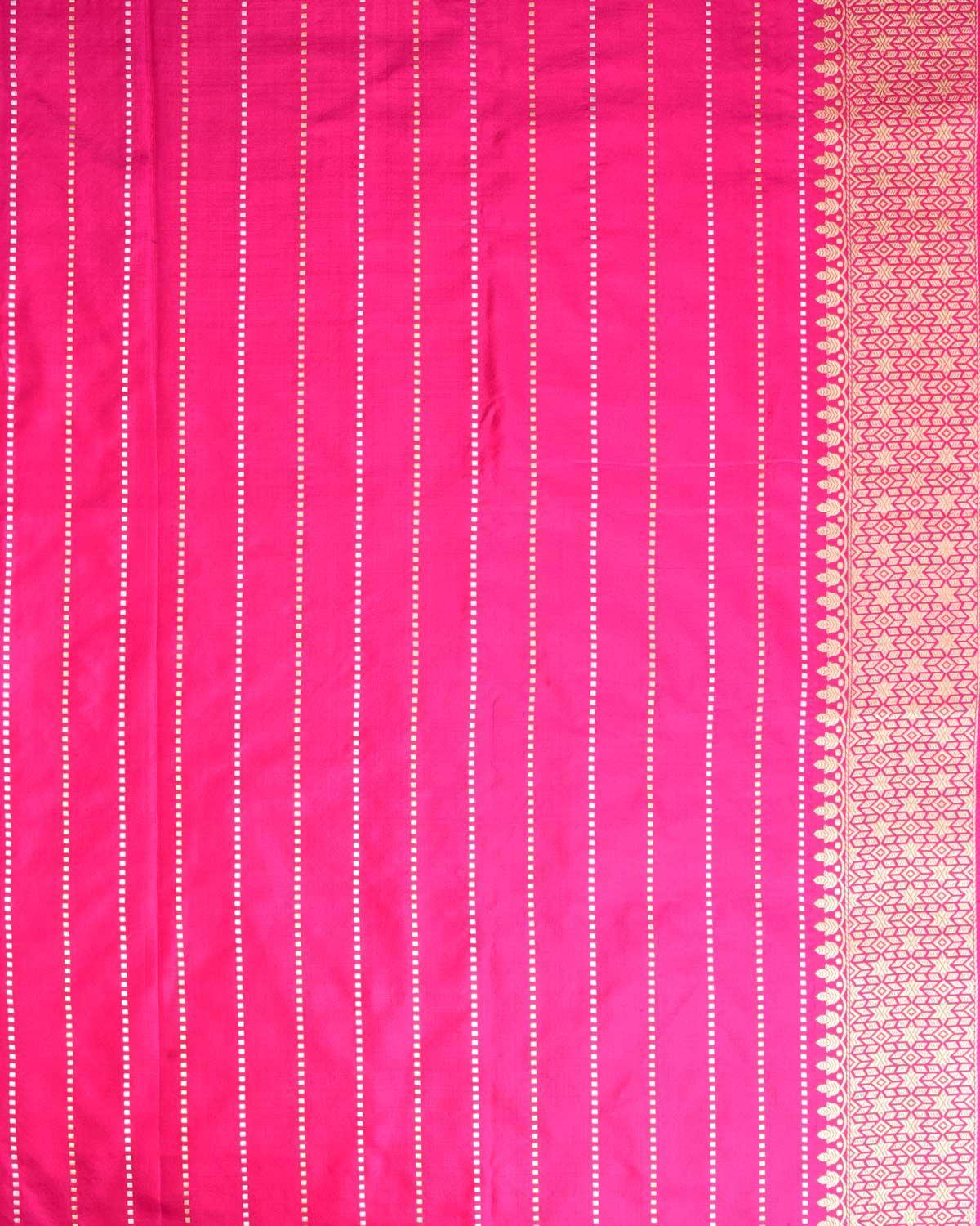 Mauve Banarasi Gold & Silver Zari Buti Kadhuan Brocade Handwoven Katan Silk Saree with Contrast Pink Border Pallu - By HolyWeaves, Benares