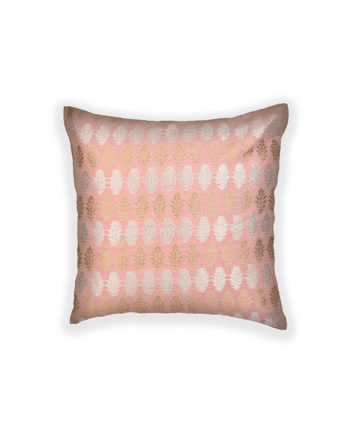 Mauve Brocade Handwoven Cotton Silk Cushion Cover with Satin Back 16" - By HolyWeaves, Benares