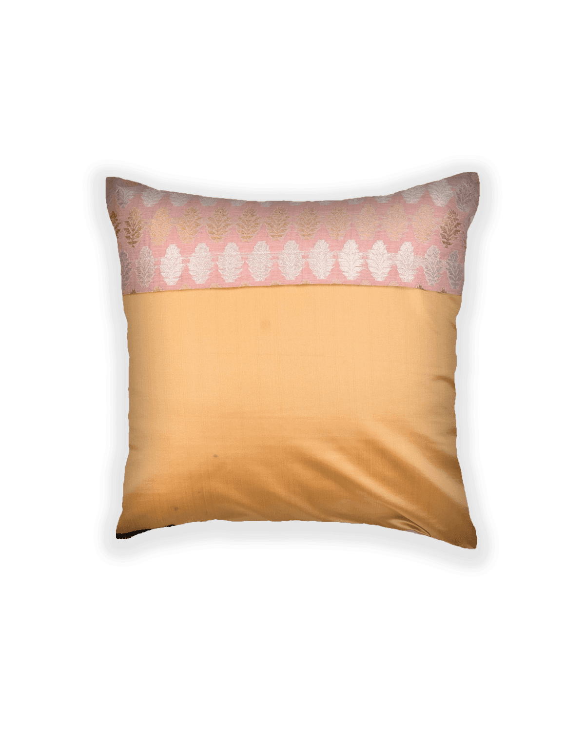 Mauve Brocade Handwoven Cotton Silk Cushion Cover with Satin Back 16" - By HolyWeaves, Benares
