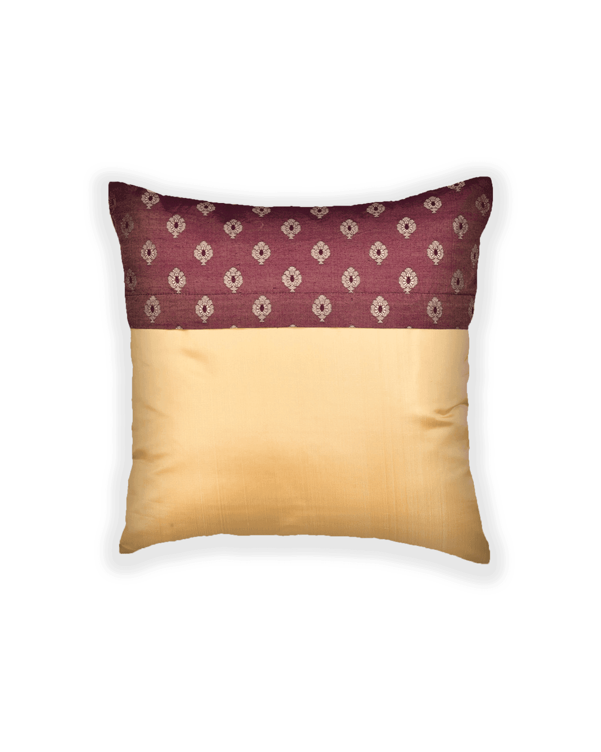 Mauve Brocade Handwoven Pure Silk Cushion Cover with Satin Back 16" - By HolyWeaves, Benares