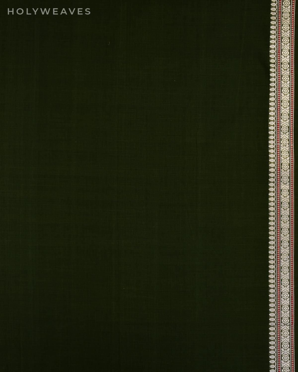 Mehndi Green Banarasi Handwoven Ektara Buti Kadhuan Brocade Handloom Cotton Saree - By HolyWeaves, Benares