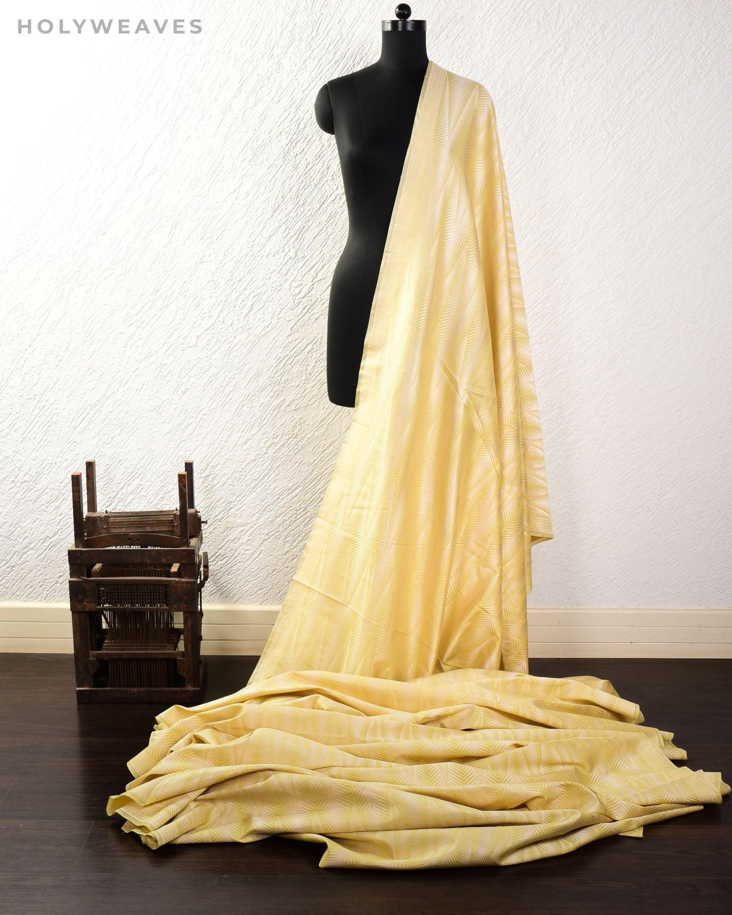 Mellow Yellow Banarasi Geometric Brocade Handwoven Cotton Silk Fabric - By HolyWeaves, Benares