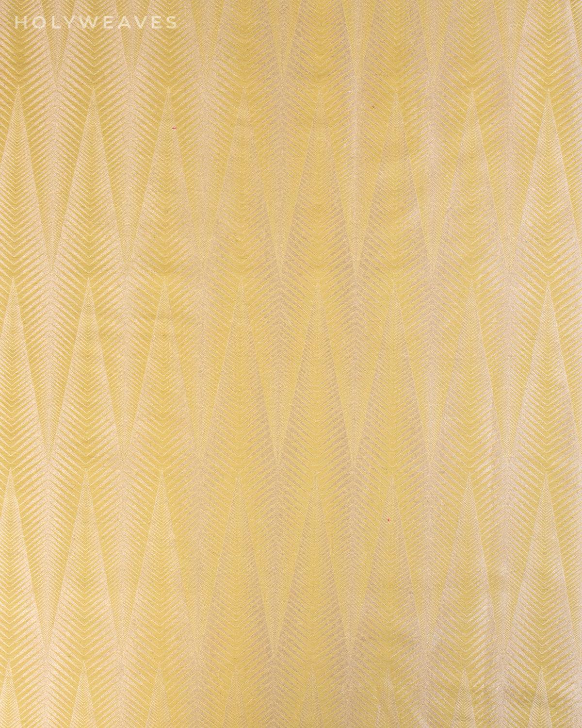 Mellow Yellow Banarasi Geometric Brocade Handwoven Cotton Silk Fabric - By HolyWeaves, Benares