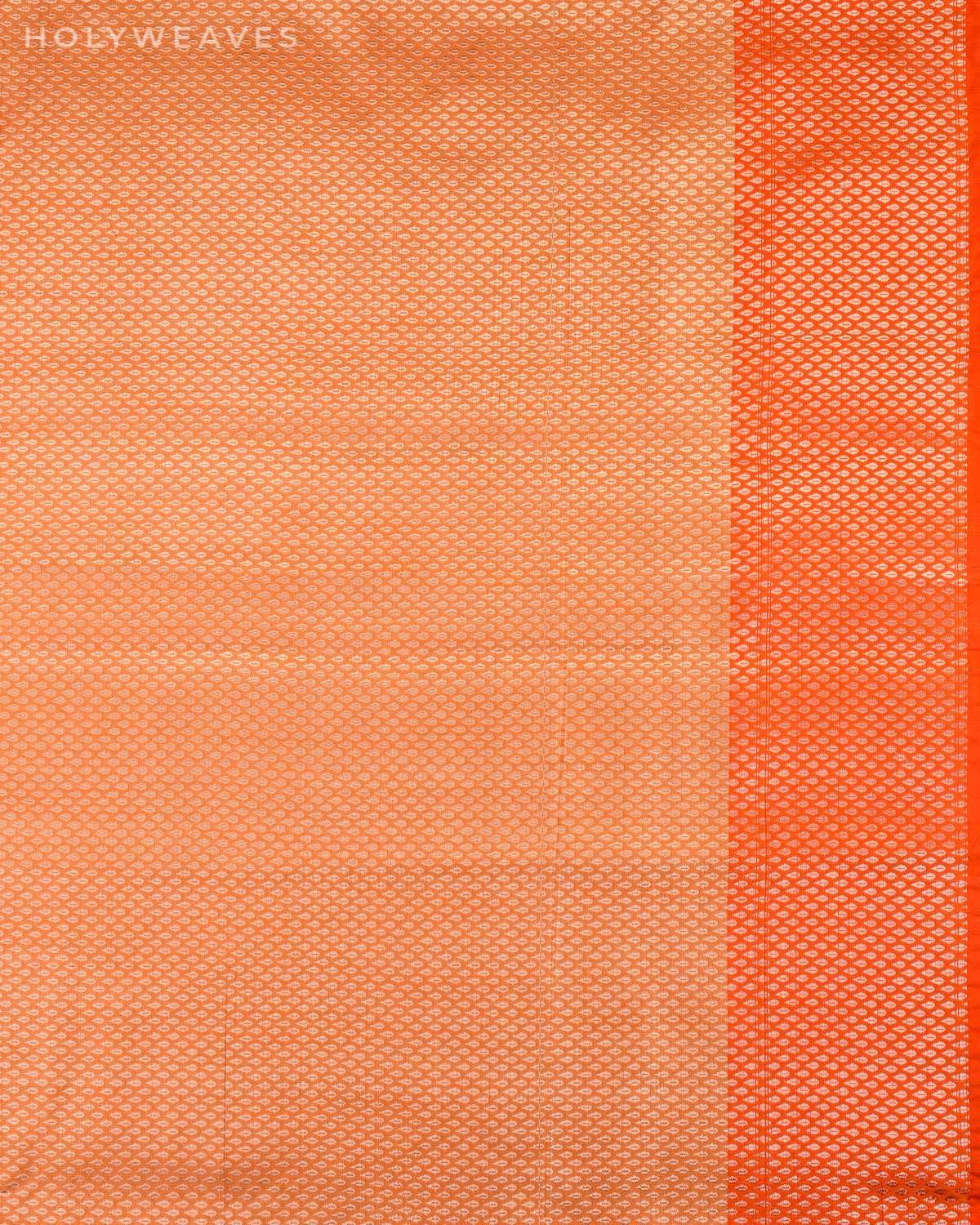 Metallic Beige Banarasi Khichha Cutwork Brocade Woven Cotton Tissue Saree with Contrast Orange Border - By HolyWeaves, Benares
