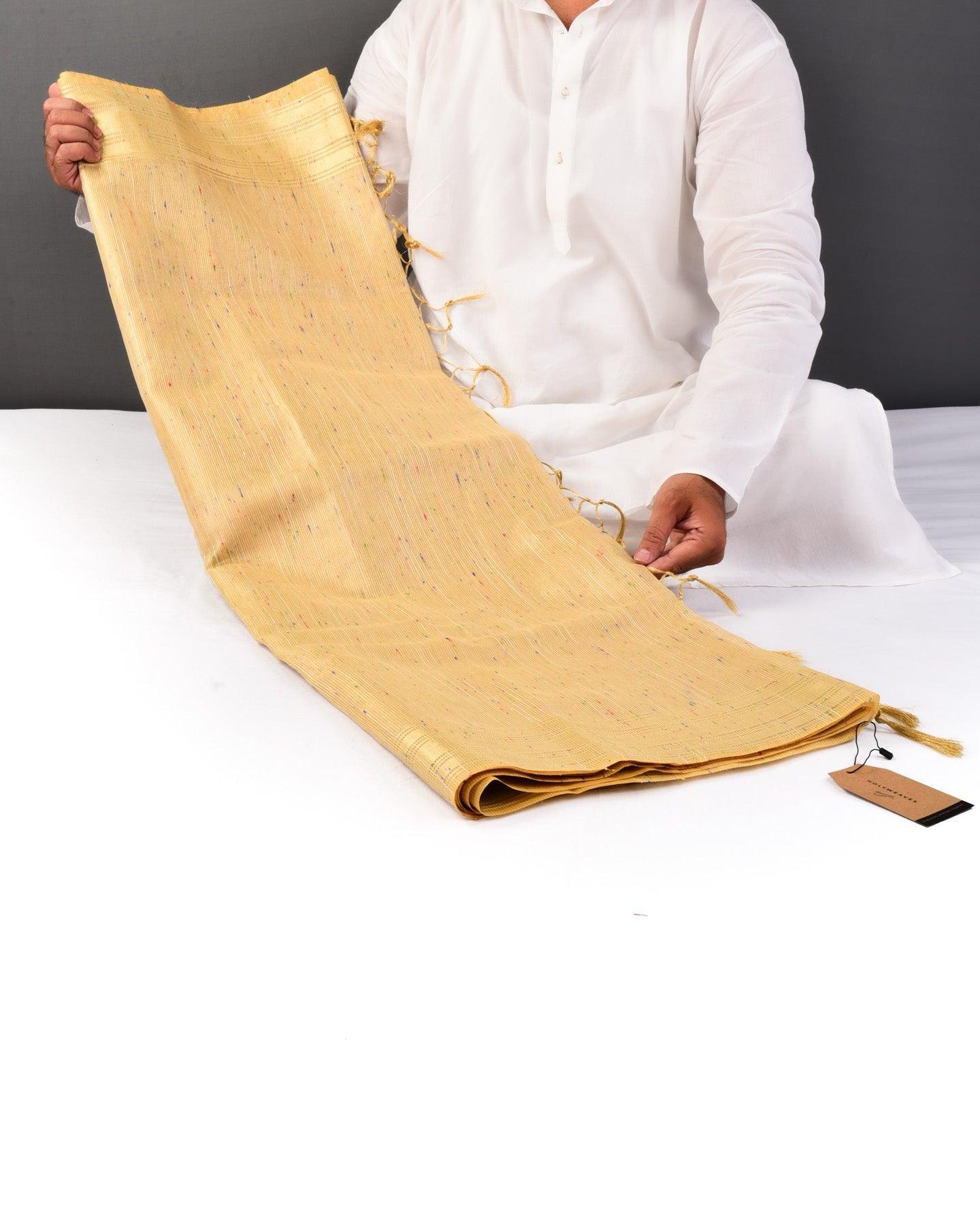 Metallic Beige Banarasi Sprinkled Colors Brocade Woven Blended Cotton Tissue Saree - By HolyWeaves, Benares