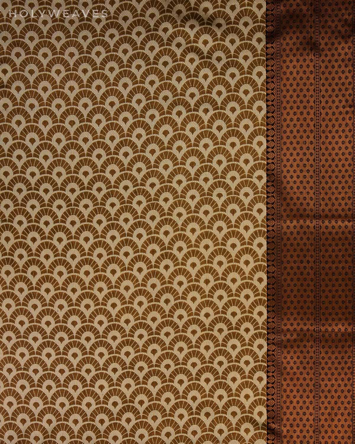 Metallic Beige Banarasi Tanchoi Brocade Woven Art Cotton Tissue Saree - By HolyWeaves, Benares
