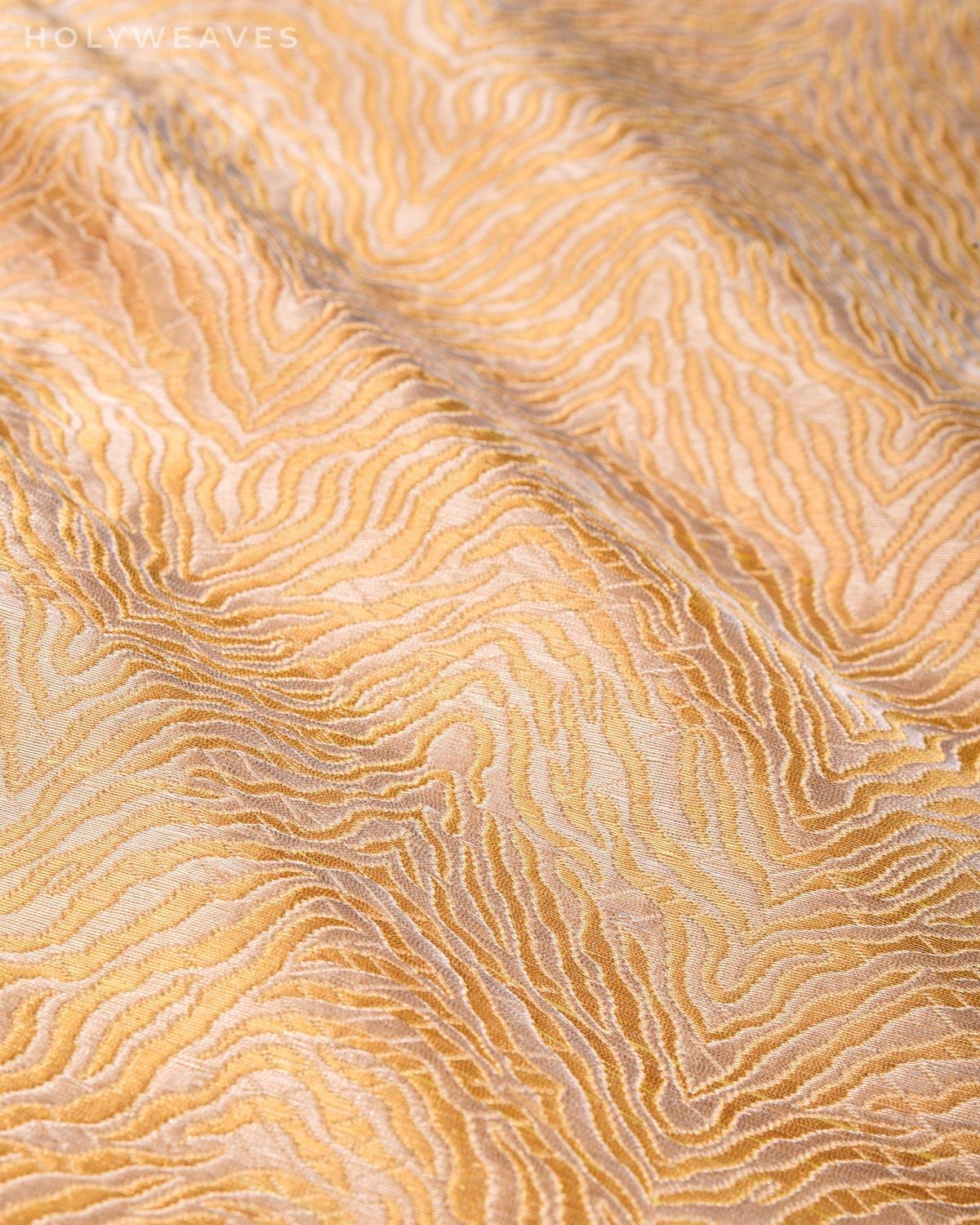 Metallic Beige Gold & Silver Zari Tiger Stripes Brocade Handwoven Pure Silk Pocket Square For Men - By HolyWeaves, Benares
