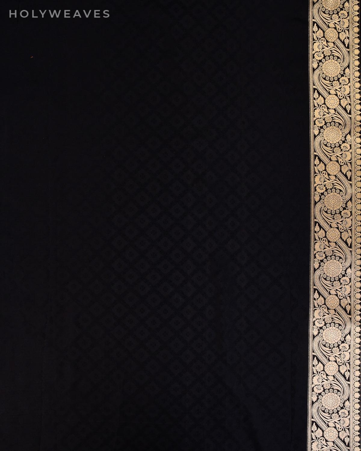 Metallic Black Banarasi Jaal Cutwork Brocade Handwoven Katan Tissue Saree - By HolyWeaves, Benares