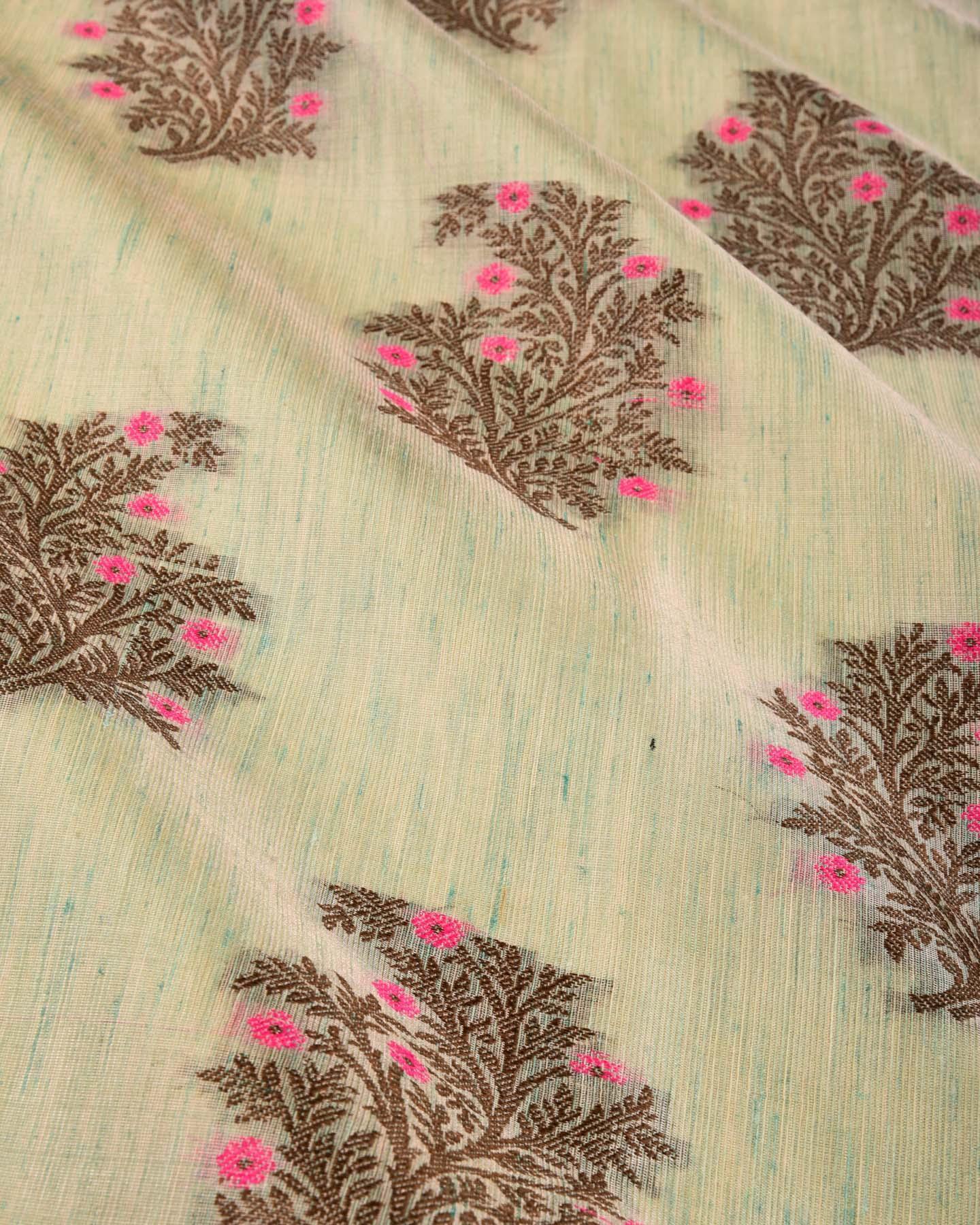 Metallic Blue Banarasi Antique Zari & Resham Meena Buta Cutwork Brocade Woven Cotton Tissue Saree - By HolyWeaves, Benares