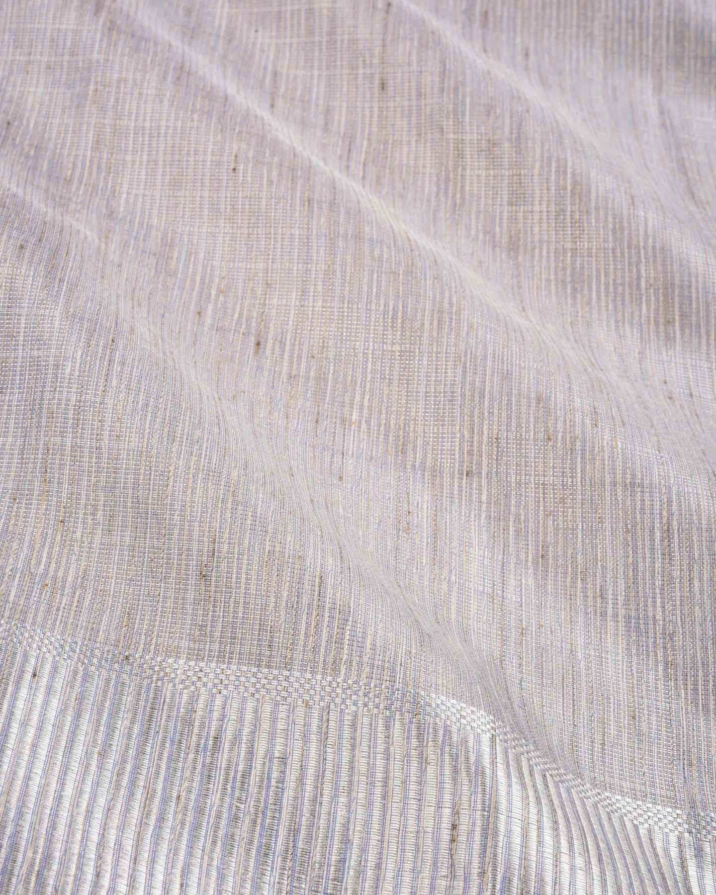 Metallic Blue Banarasi Contemporary Brocade Woven Blended Cotton Tissue Saree with Striped Zari Border - By HolyWeaves, Benares
