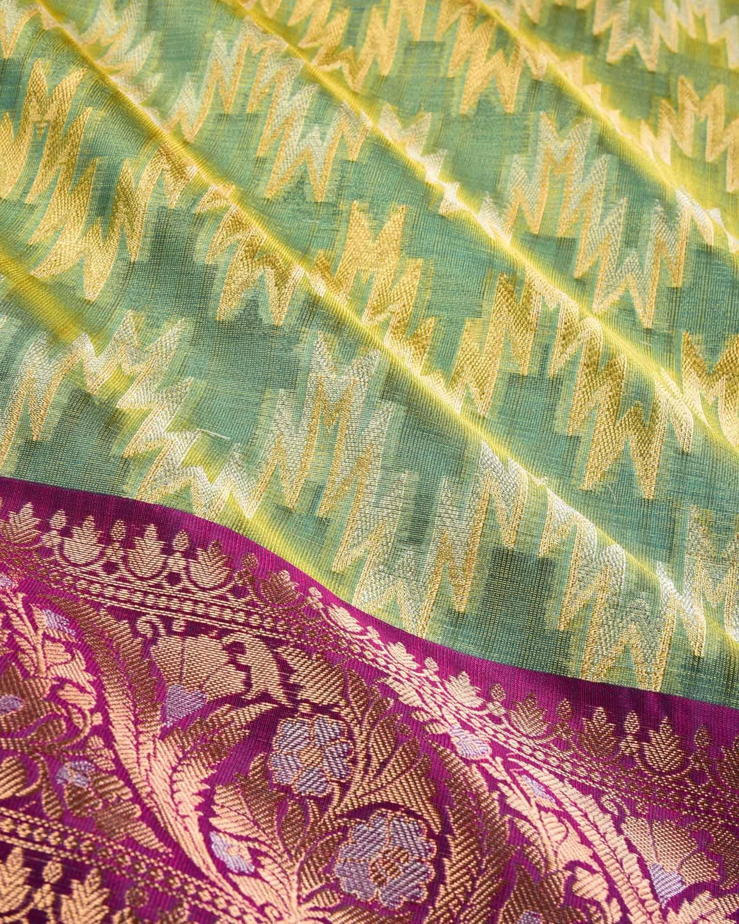 Metallic Blue Banarasi Geometric Alfi Sona Rupa Cutwork Brocade Woven Cotton Silk Saree - By HolyWeaves, Benares