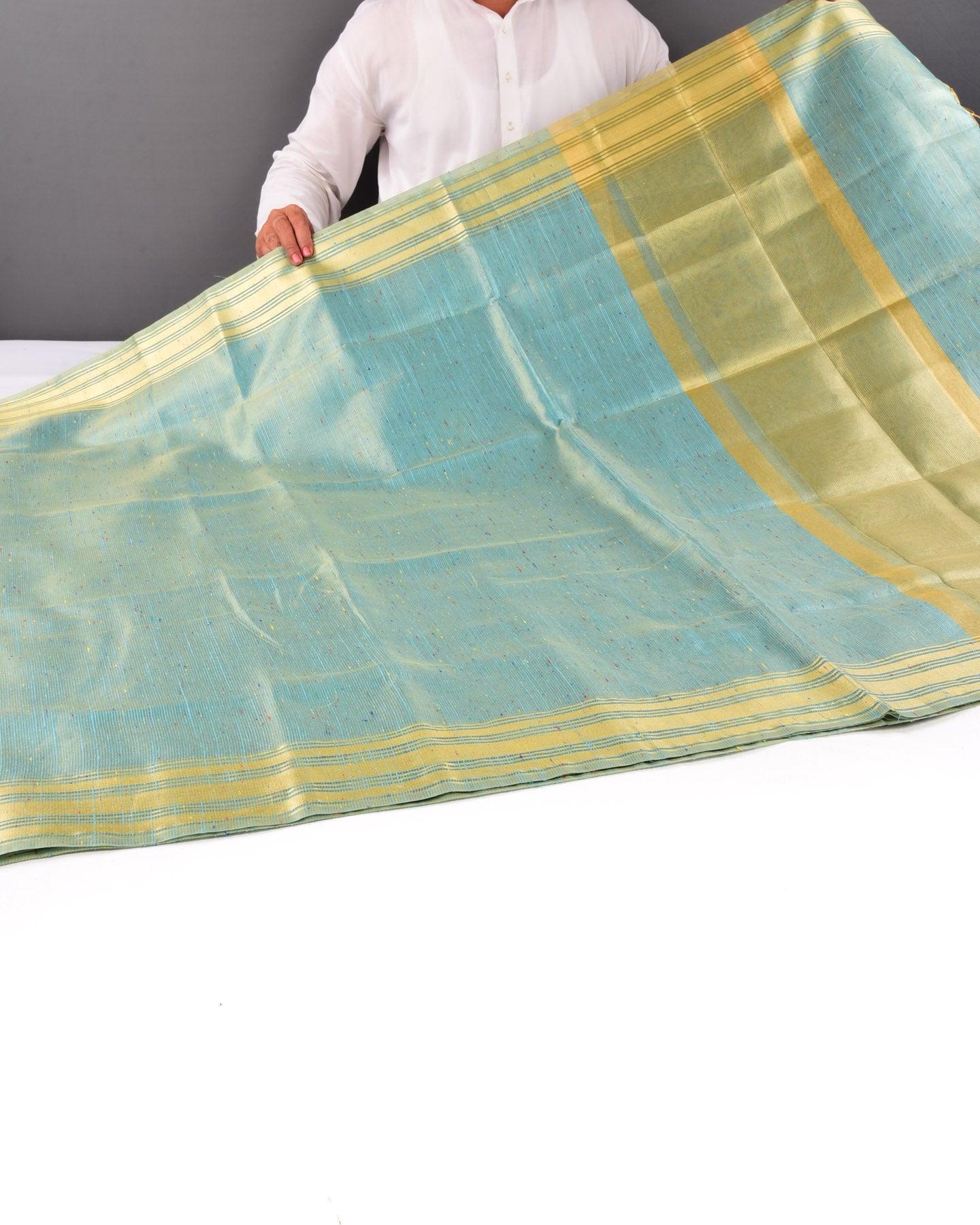 Metallic Ferozi Banarasi Sprinkled Colors Brocade Woven Blended Cotton Tissue Saree - By HolyWeaves, Benares