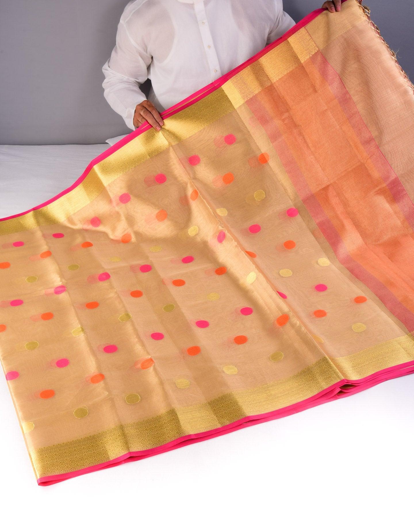 Metallic Gold Banarasi Polka Buti Cutwork Brocade Woven Art Cotton Tissue Saree - By HolyWeaves, Benares