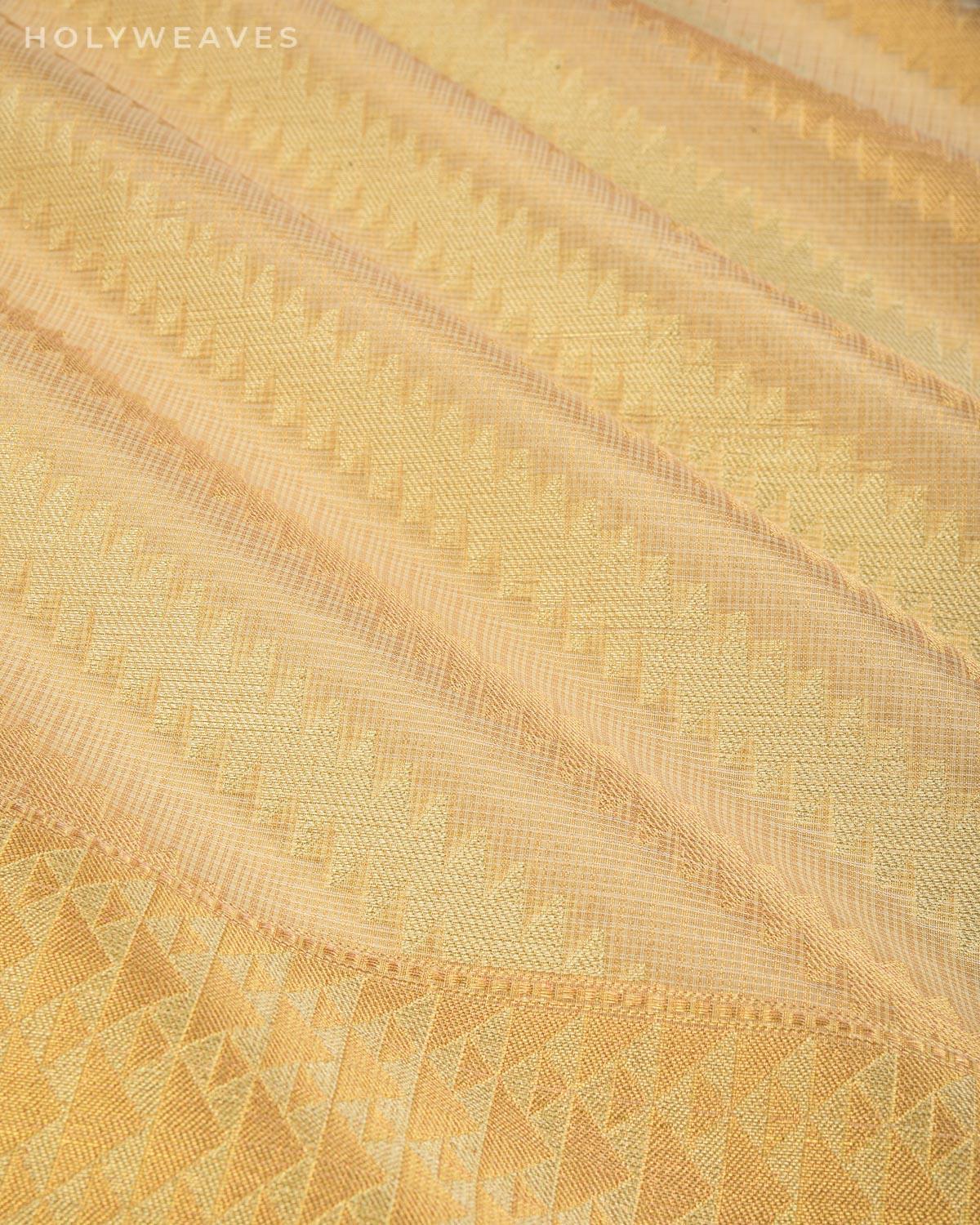 Metallic Golden Beige Banarasi Serrated Leheriya Sona Rupa Cutwork Brocade Woven Kota Tissue Saree - By HolyWeaves, Benares