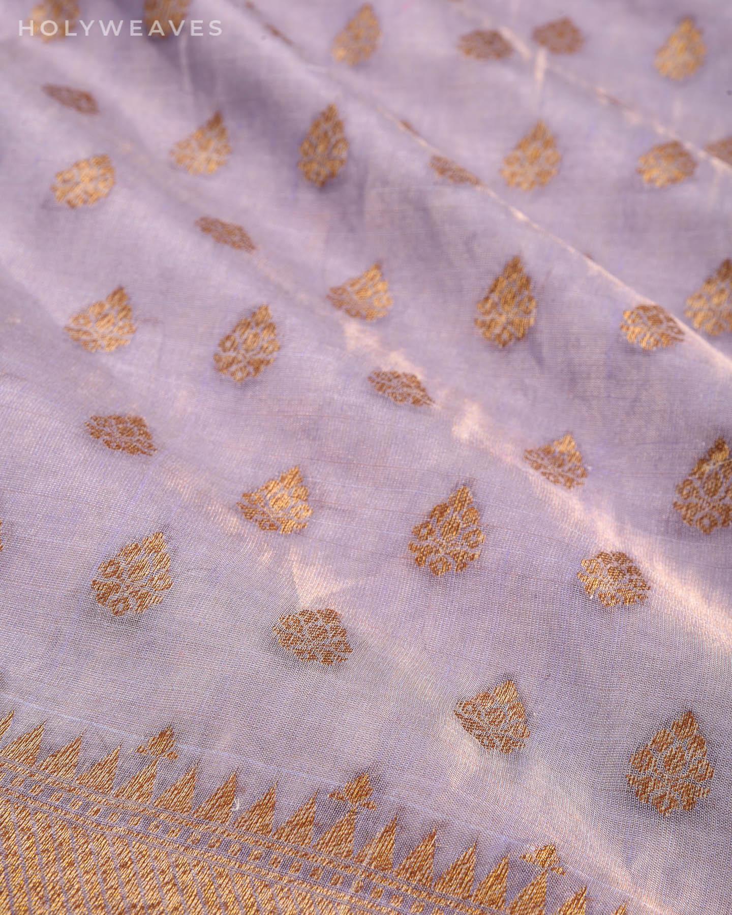 Metallic Gray Banarasi Antique Buti Cutwork Brocade Handwoven Muga Tissue Saree - By HolyWeaves, Benares