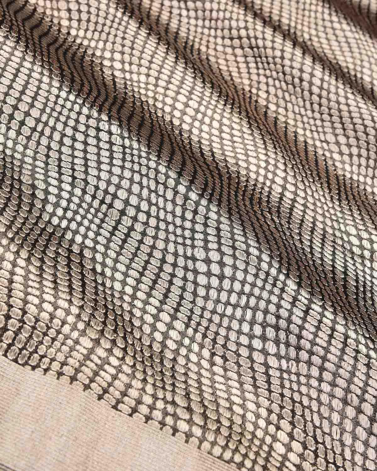 Metallic Gray Banarasi Python Stripes Brocade Handwoven Katan Tissue Saree - By HolyWeaves, Benares