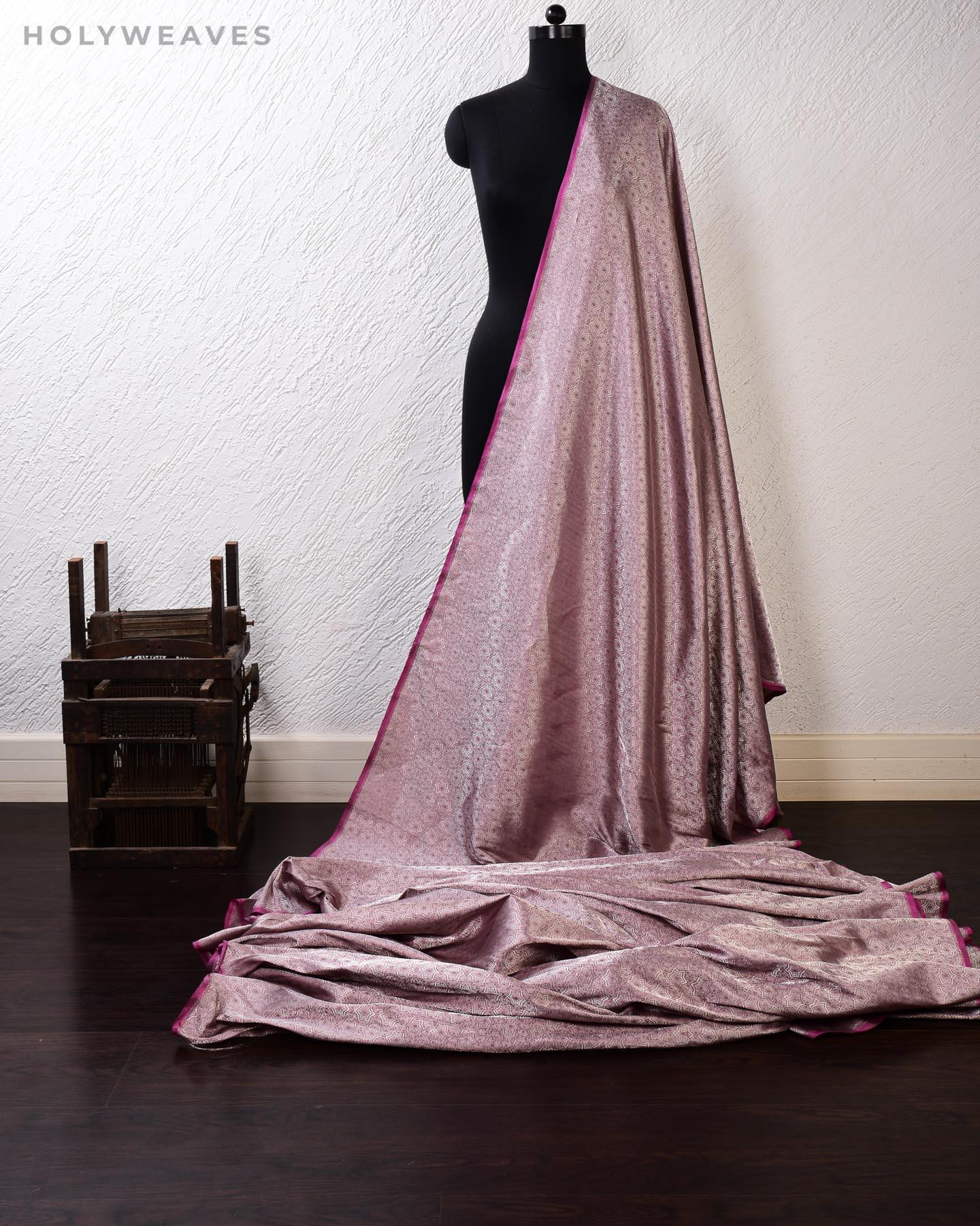 Metallic Gray Banarasi Star Roopa Zari Cutwork Brocade Handwoven Katan Silk Fabric - By HolyWeaves, Benares